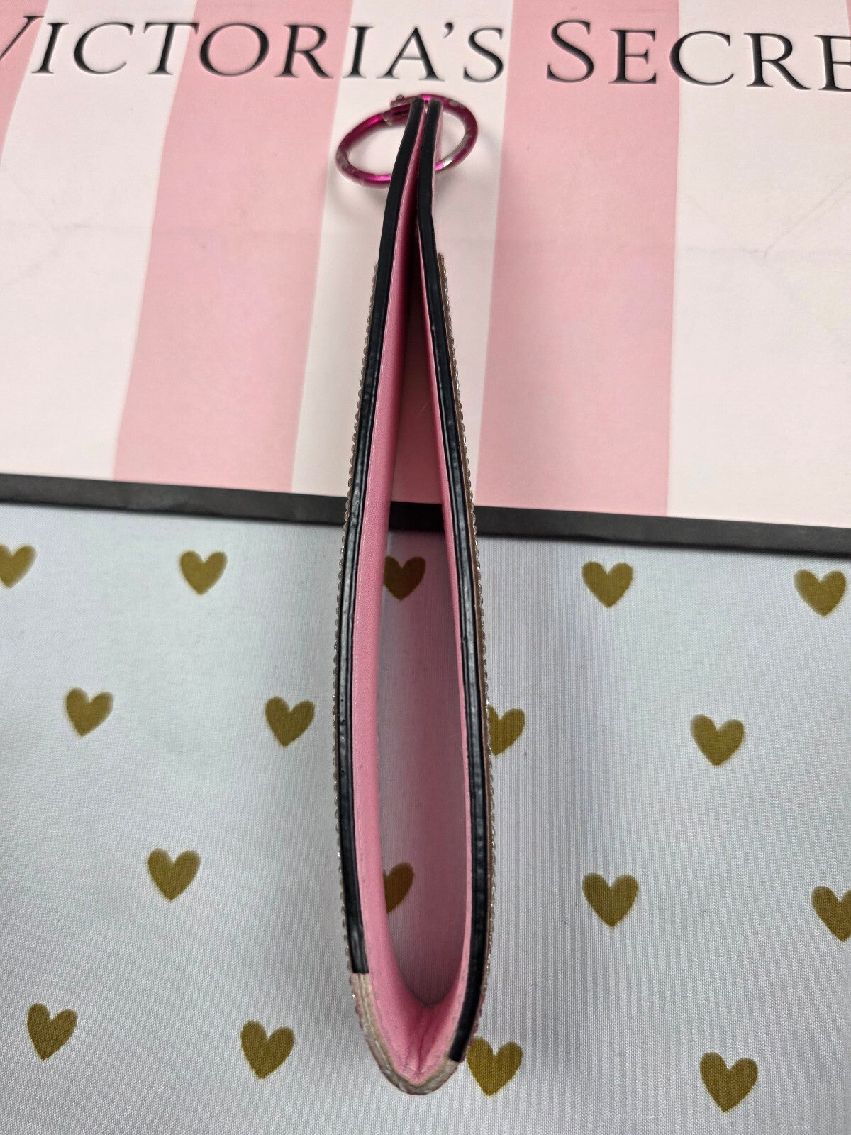 Victoria Secret BLING wristlet strap keychain Rhinestone Handle Studded Pink