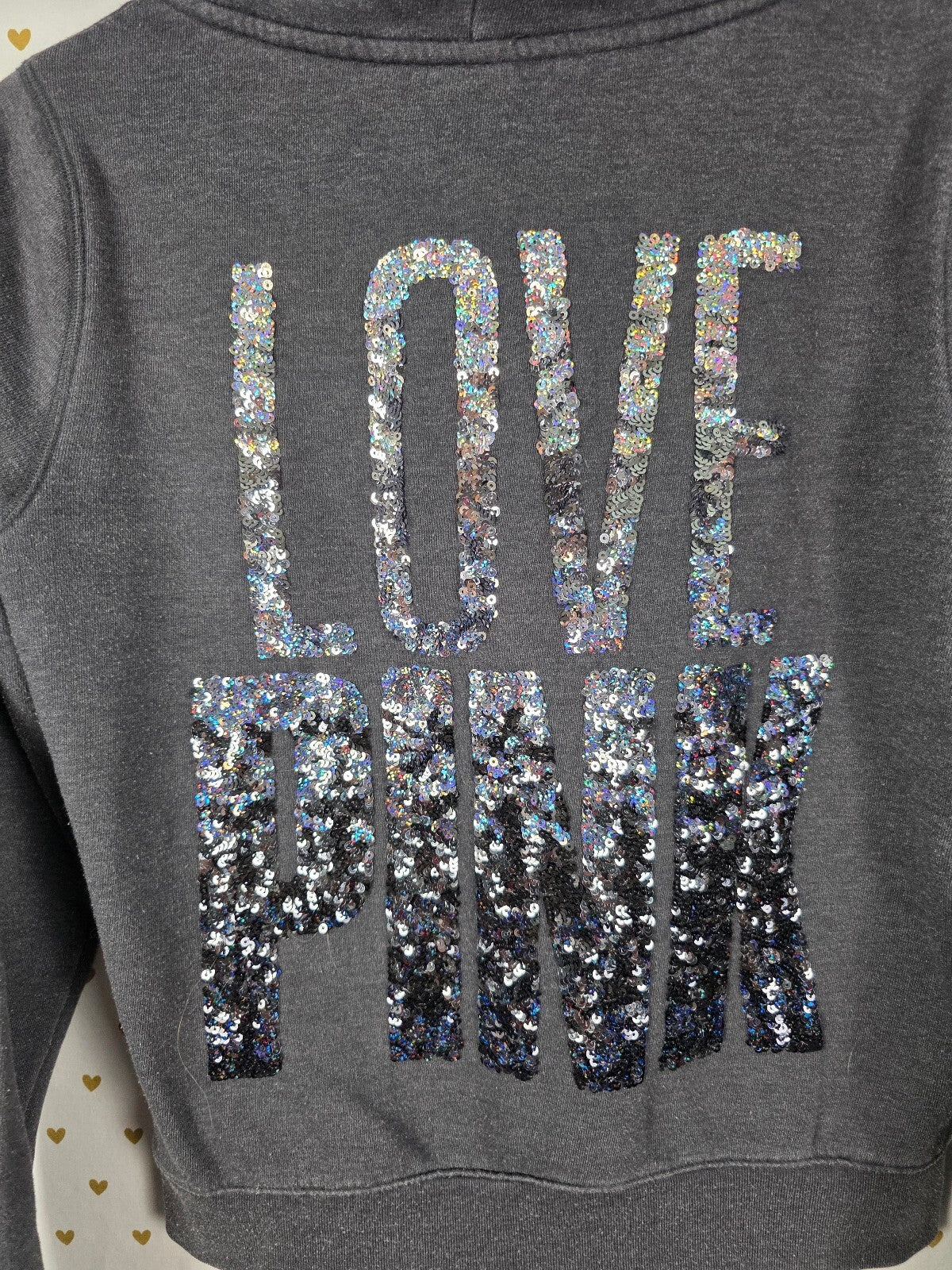 Victorias Secret Pink BLING Gradient LOVE Full Zip Hoodie Jacket Sequin SMALL