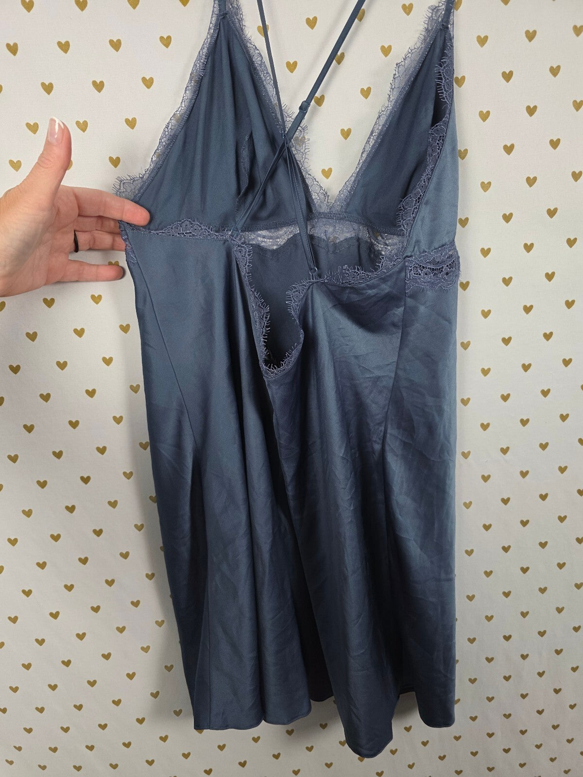 Victorias Secret Blue Cross Strap Nightie Lingerie Slip Dress Satin LARGE