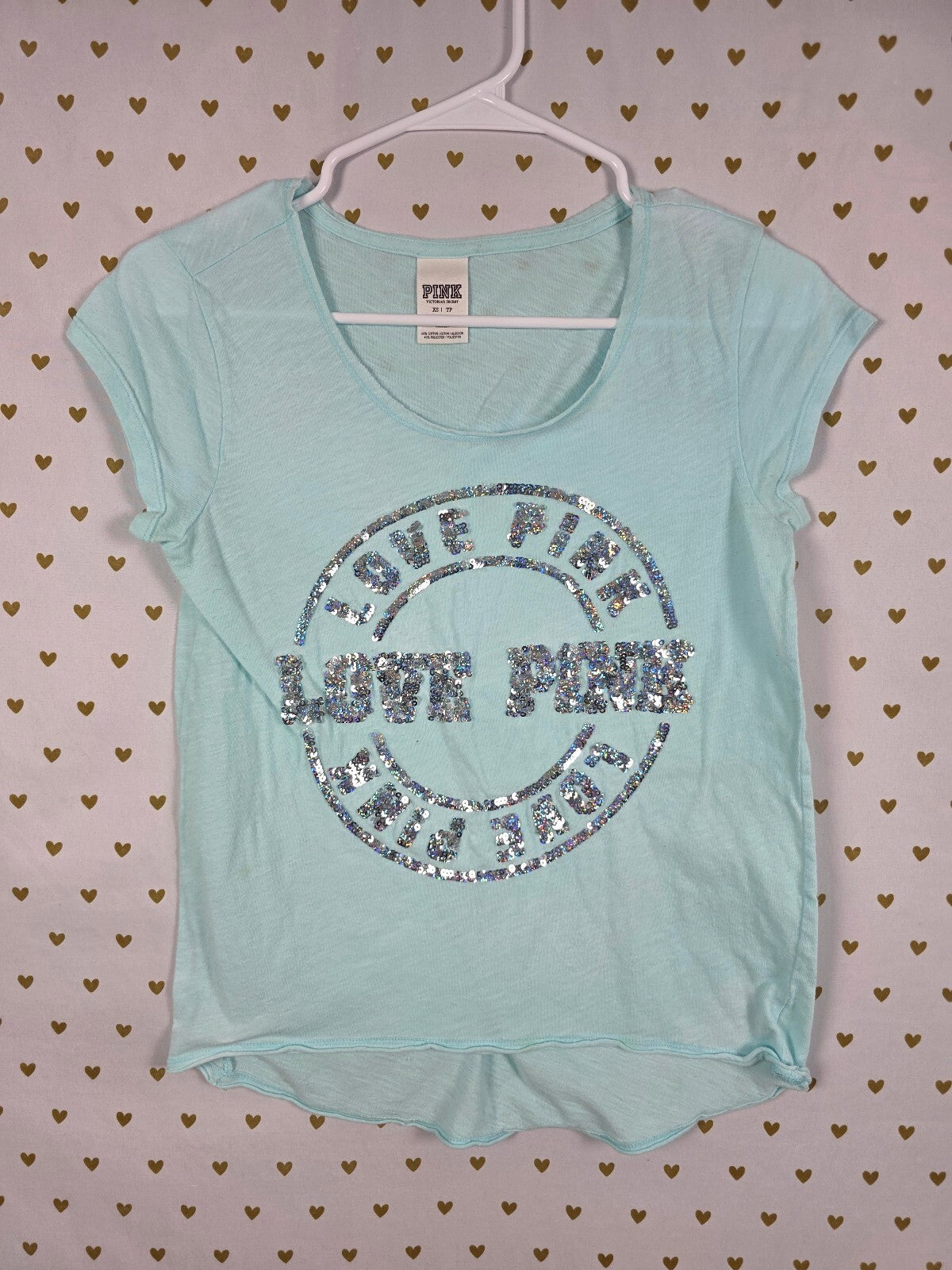 Victorias Secret PINK Blue Bling Sequined Tee shirt XS