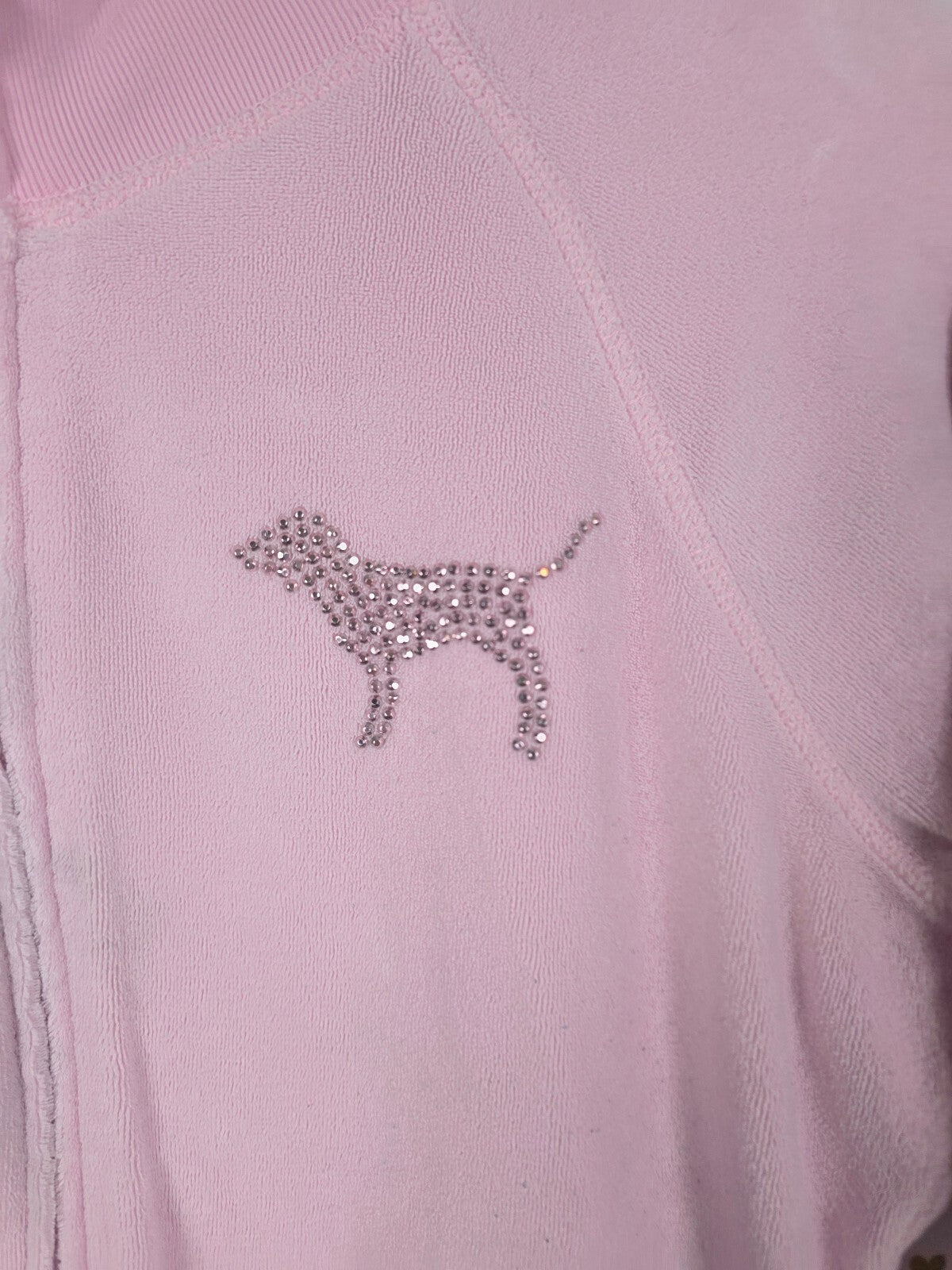 Victoria's Secret PINK Terry Crop Jacket Pink Rhinestone LOVE Full Zip MEDIUM