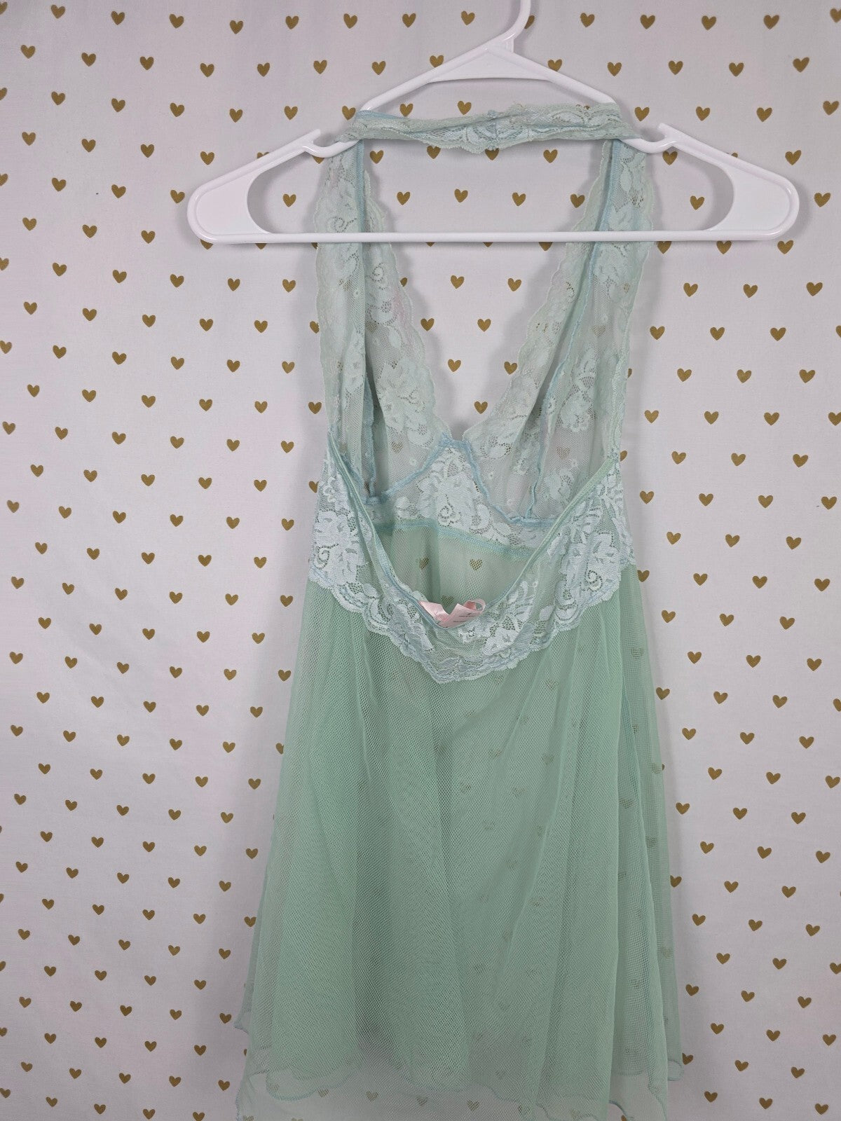Victorias Secret Mint stretch Halter Nightie Slip Dress Lingerie Sheer Small