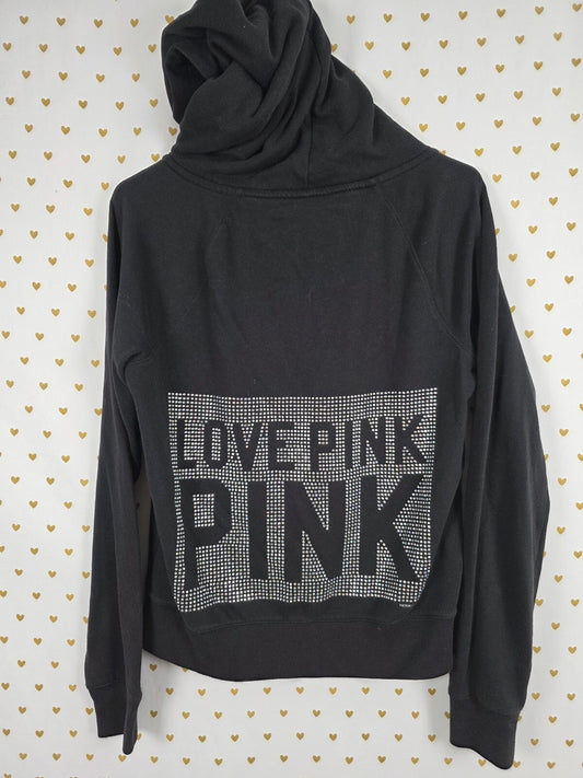 Victorias Secret Pink Bling Studded Full Zip Hoodie Jacket Logo Medium