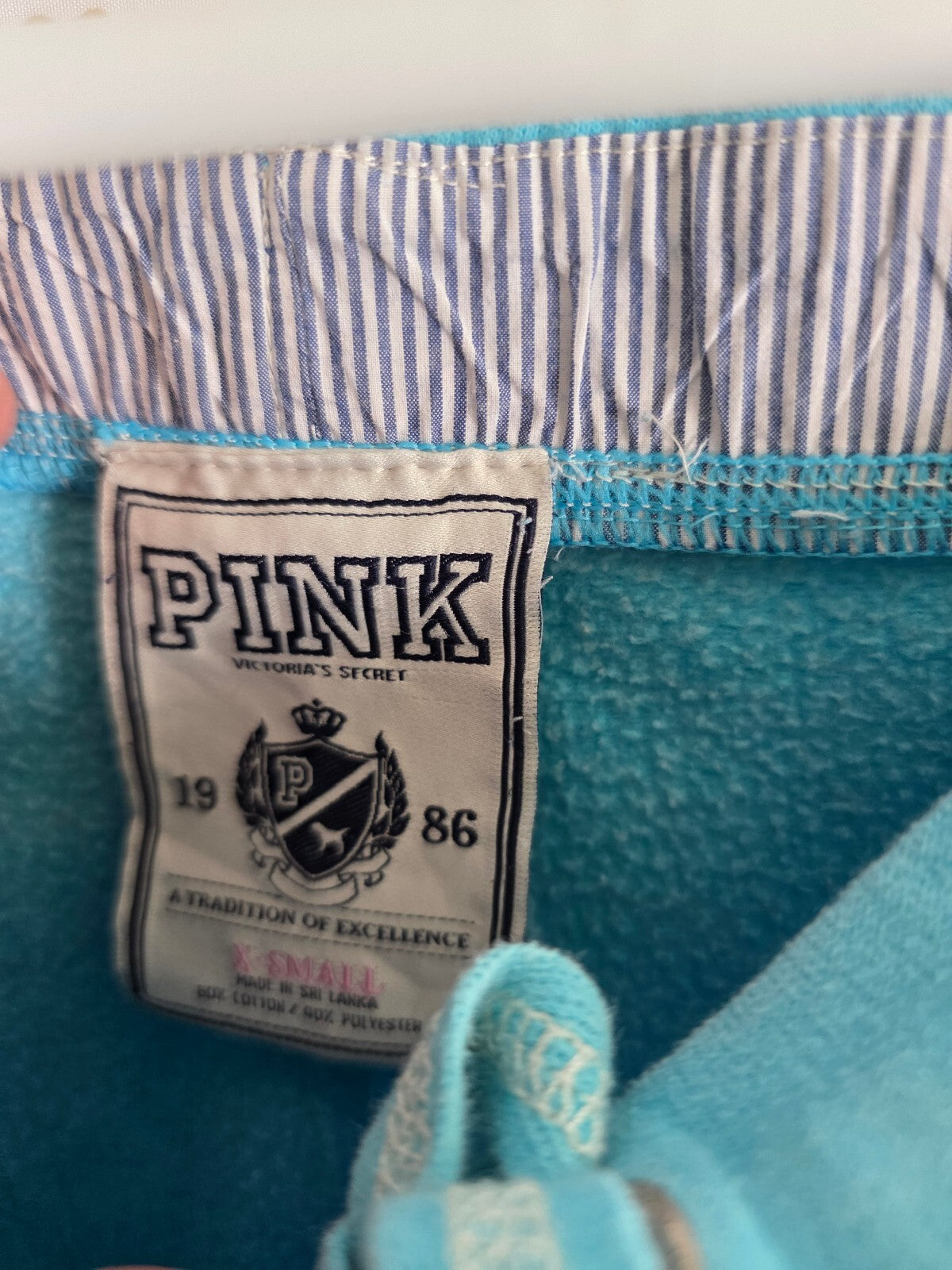 Vintage VS PINK Art Dept Hoodie Sweatpants Set XS Aqua Paint Splatter 1986