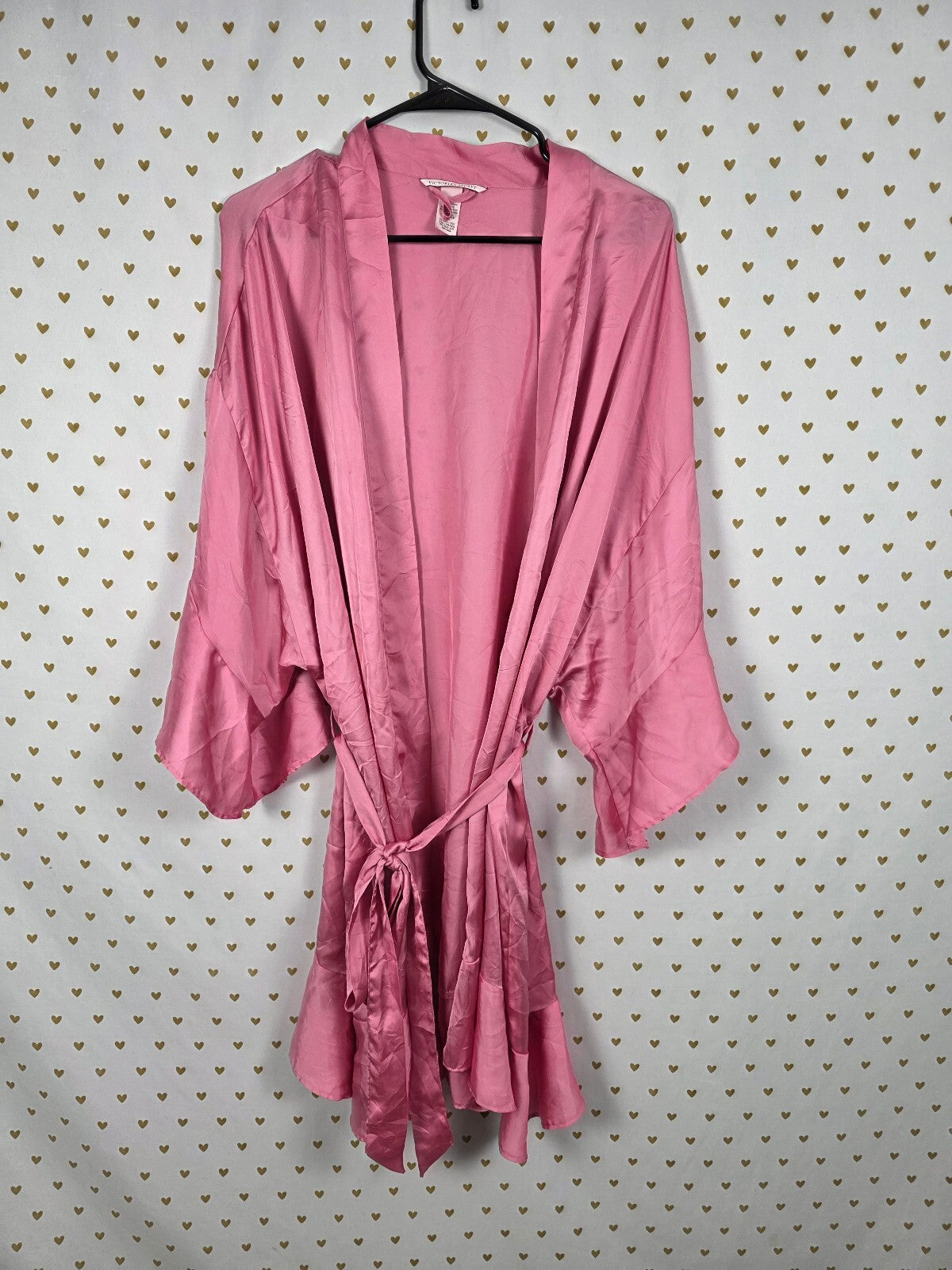 Victoria's Secret Pink Satin Kimono Robe XL XXL Flutter Sleeve Tie Waist Lounge