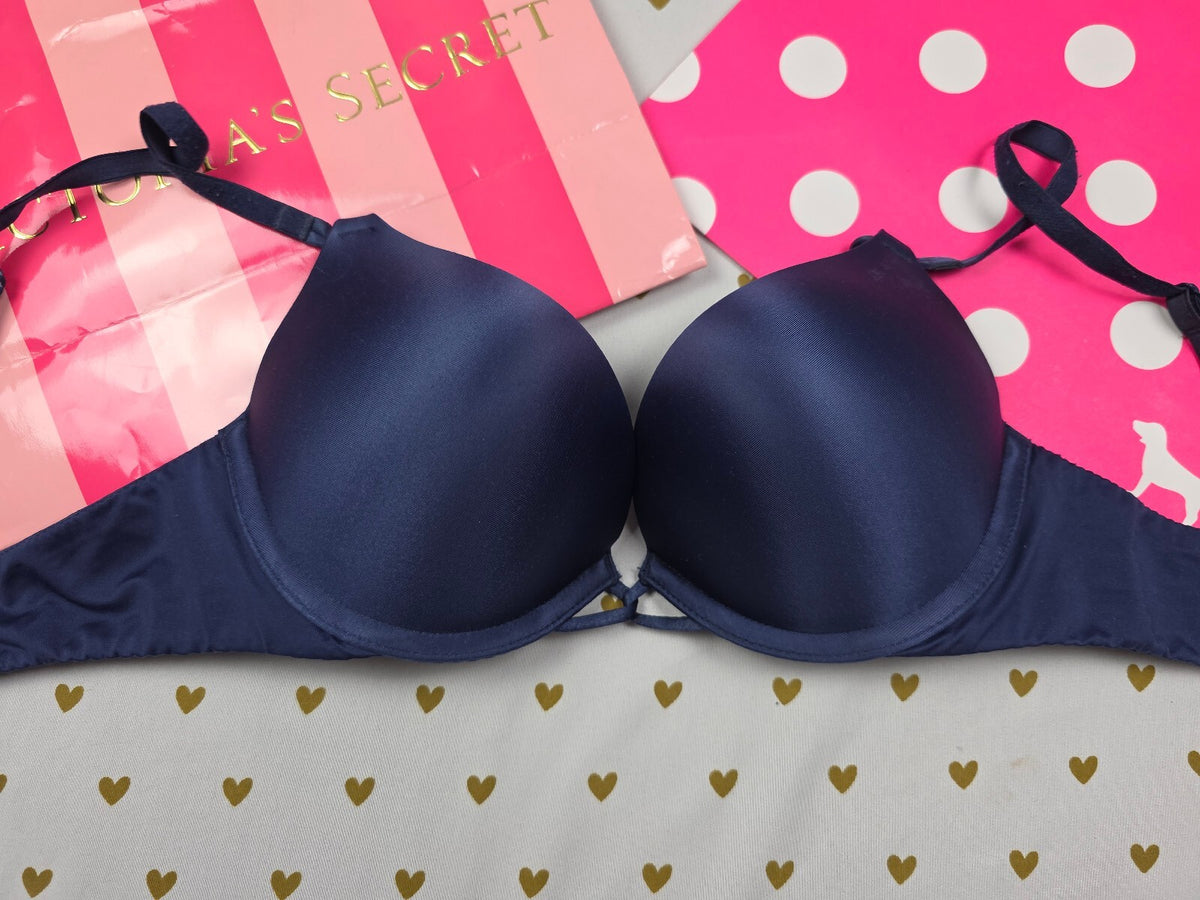 Victorias Secret Bombshell Add 2 Sizes Push Up Bra Blue Plunge 32B