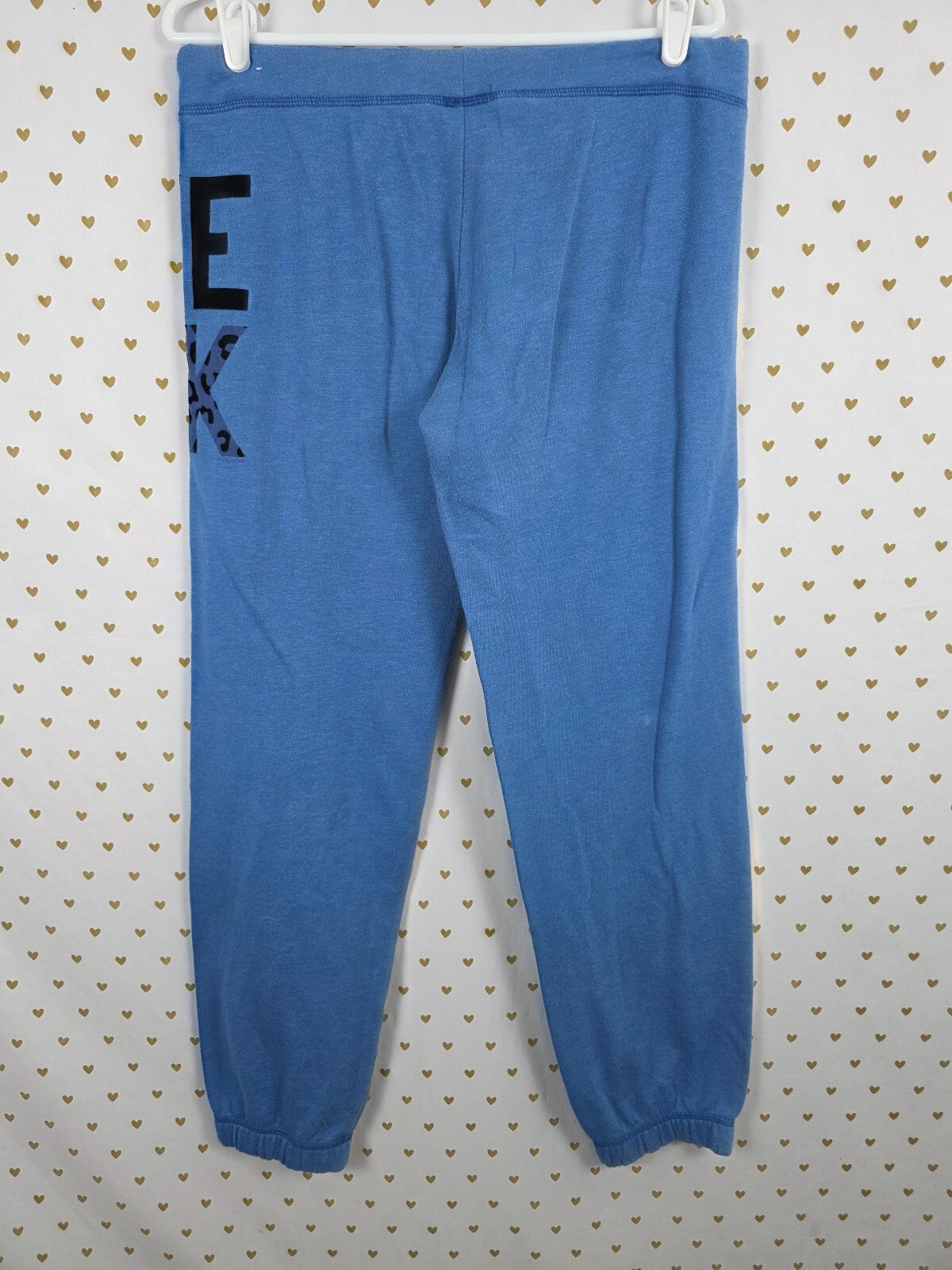 VS PINK LOVE PINK Leopard Sweatshirt Sweatpants Set Blue L/S