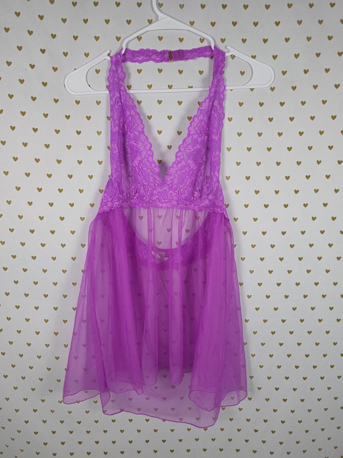 Victorias Secret Lace Tulle Ruffled Halter Nightie Lingerie Large