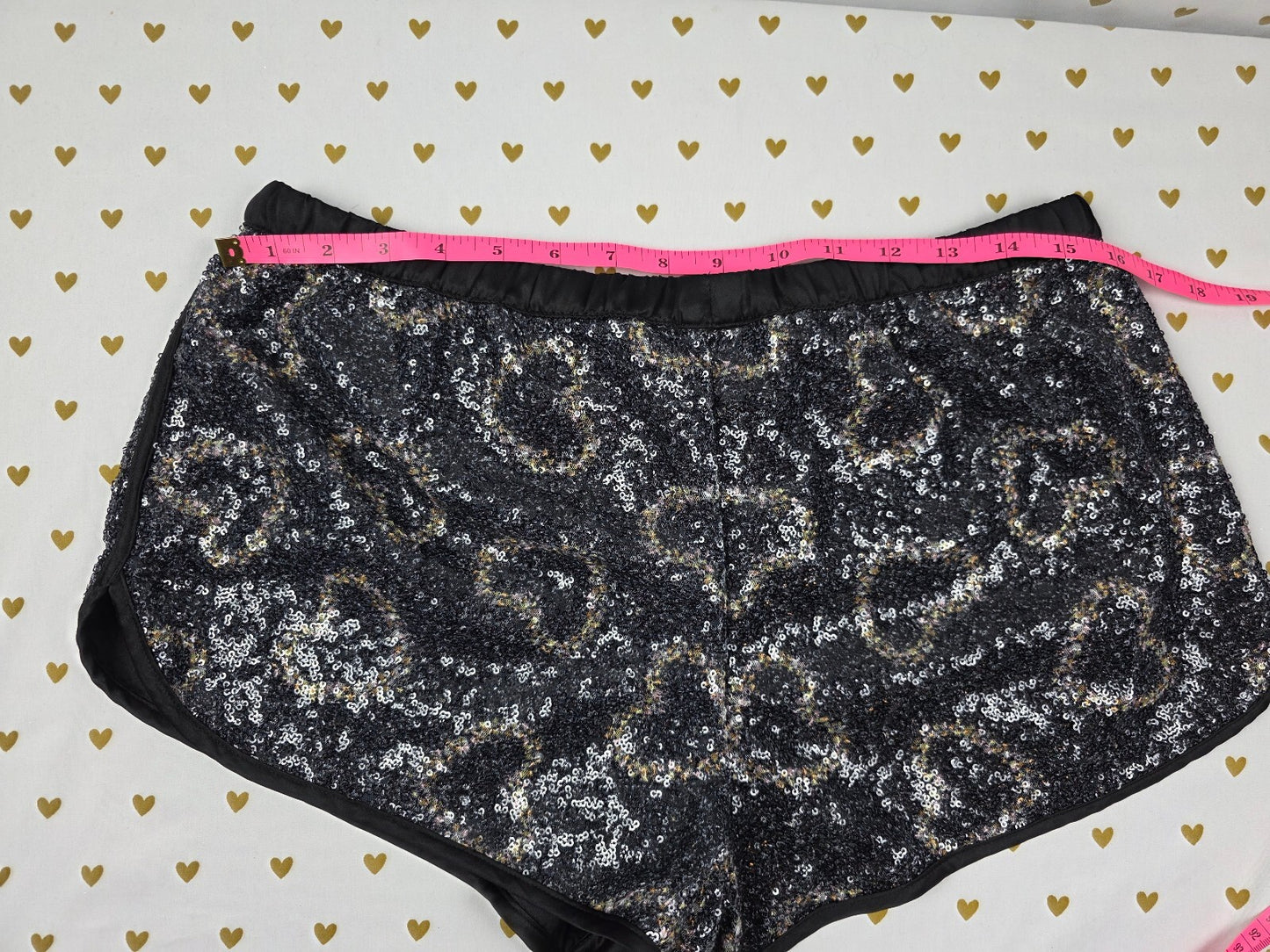 Victoria's Secret NWT Black Sequin Leopard Lounge Sleep Shorts Satin Heart M