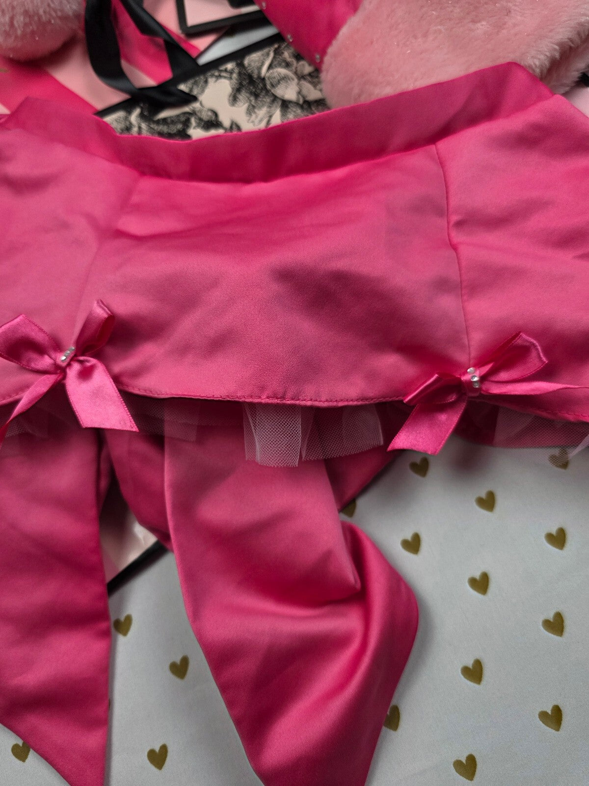 Victoria's Secret Sexy Little Things Pink Satin Santa Hat & Bow Skirt Set BLING