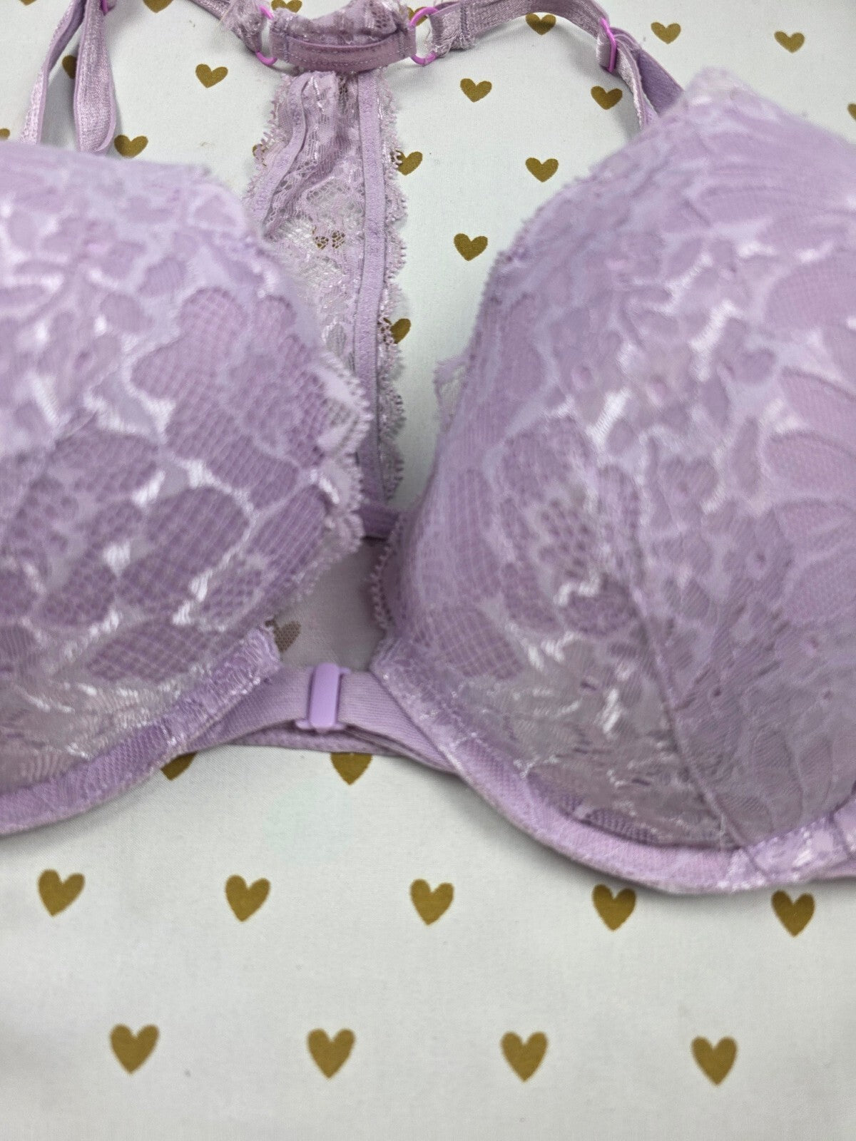 Victorias Secret Purple Front Close Racerback Bra Push Up 38C