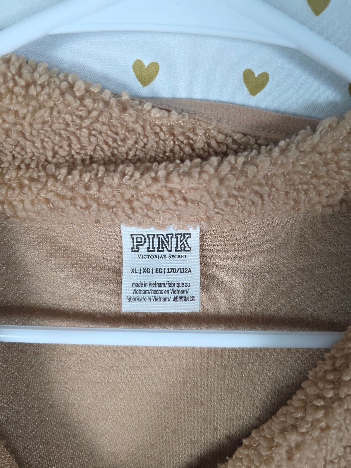 Victoria's Secret PINK Teddy Sherpa Snap Jacket Tan Fleece Zip Pockets XL