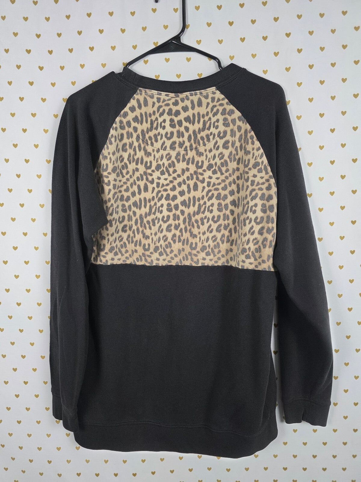 Victorias Secret Pink Cheetah Leopard Logo Crew Sweater Shirt Oversized MEDIUM