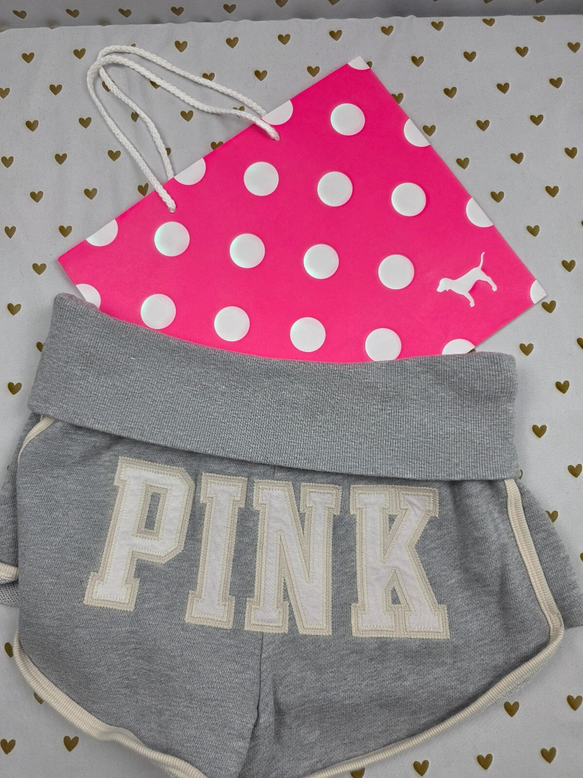 Victorias Secret PINK Foldover Logo Butt Sweat Shorts Grey XS