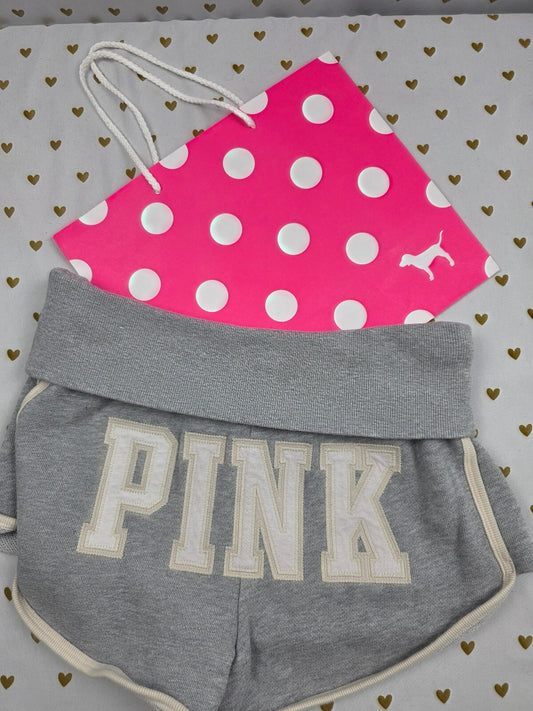 Victorias Secret PINK Foldover Logo Butt Sweat Shorts Grey XS