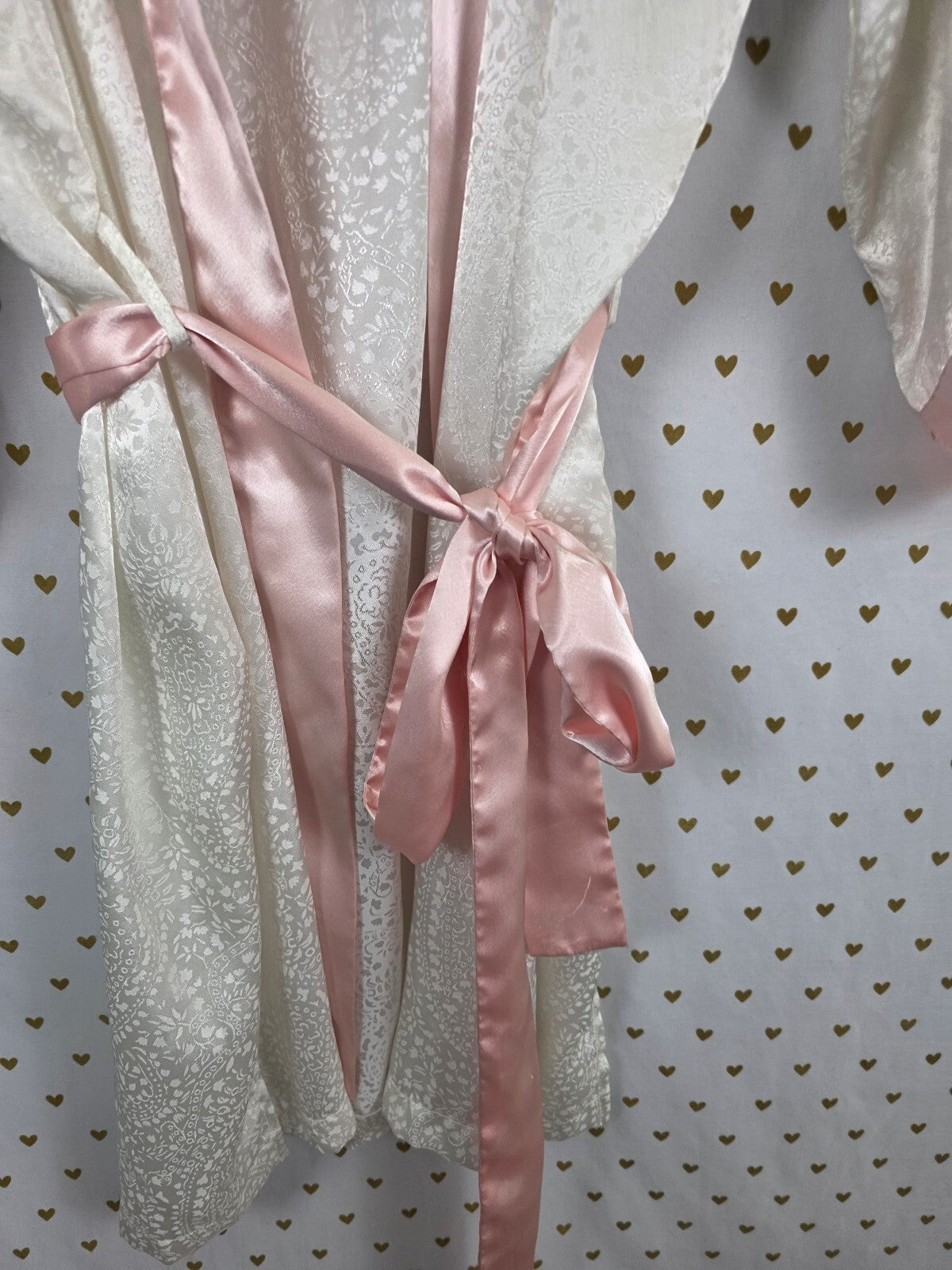 Vintage Victoria's Secret Gold Label Satin Nightgown Robe Set Pink Ivory M