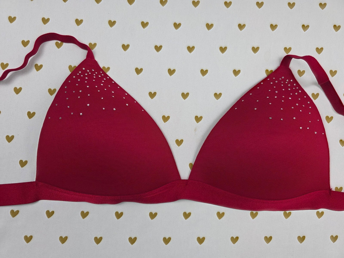 Victorias Secret Pink Red Bling Studded Large Bralette Bra Top Tank