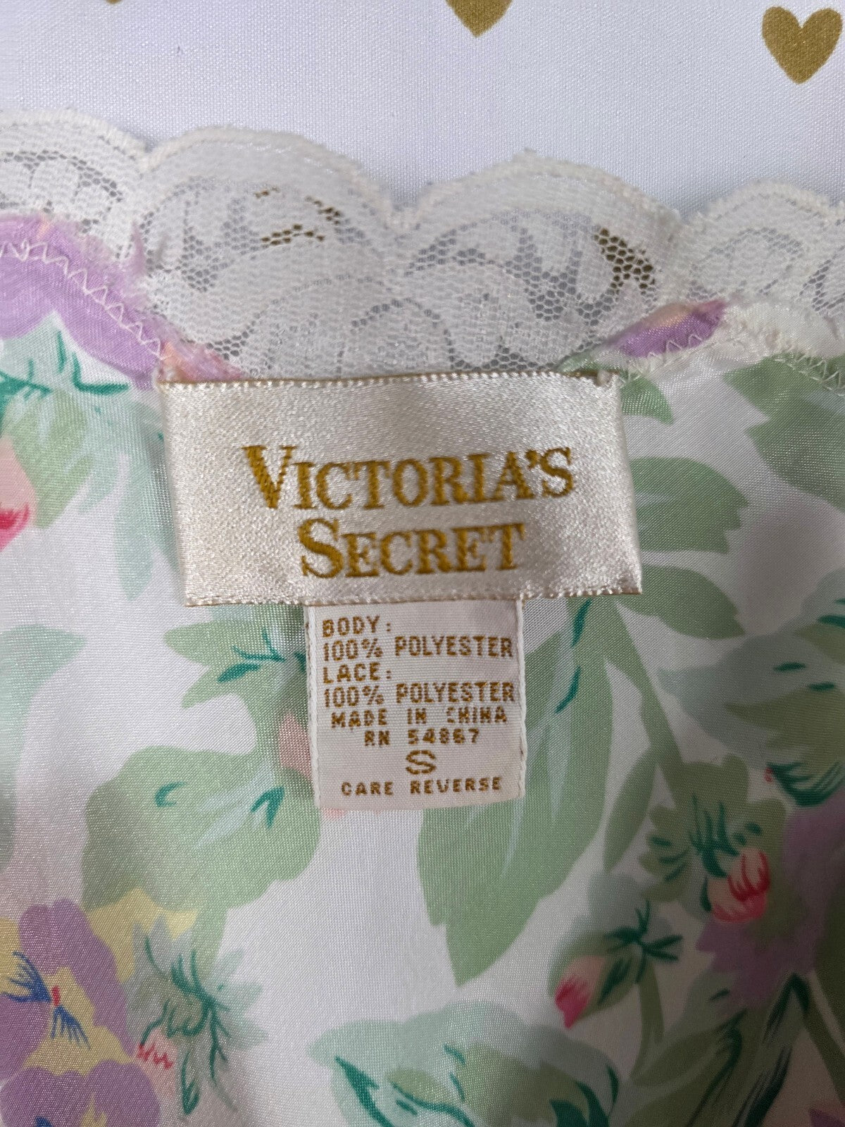 Vintage Victoria's Secret Gold Label Satin Floral Slip Dress Lace Pleated S