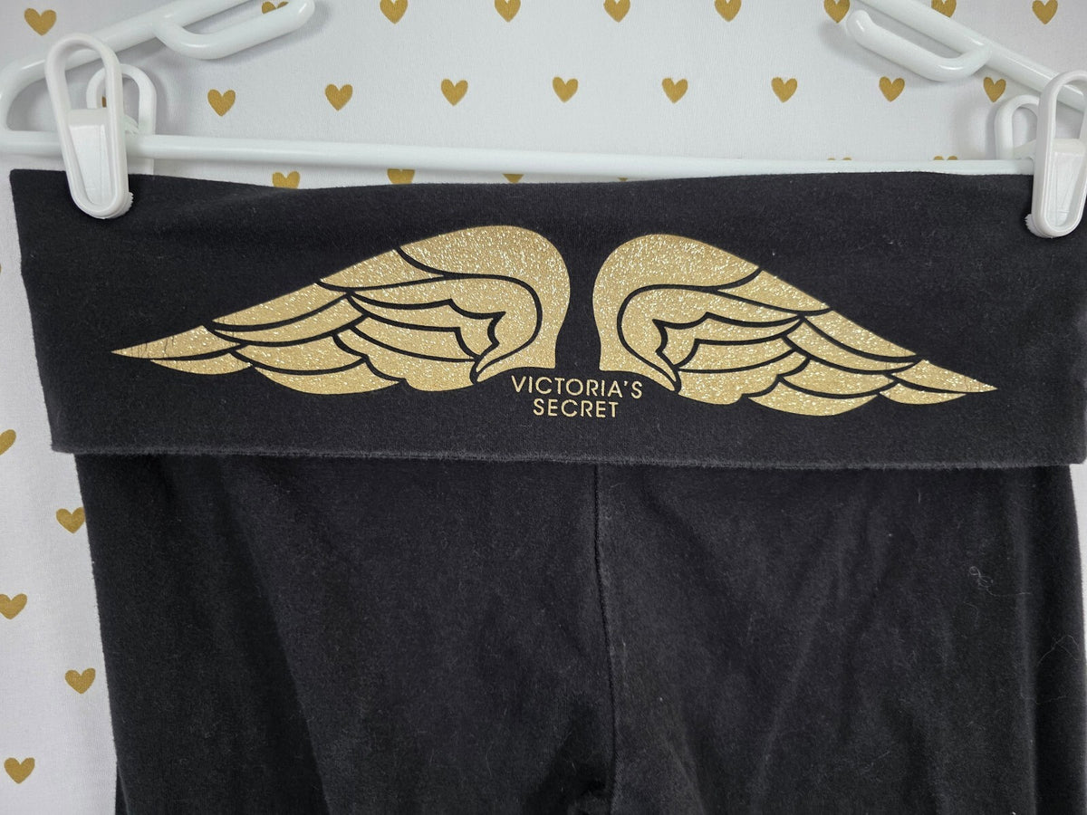 Victorias Secret Angels Glitter Wings Foldover Ankle Skinny Yoga Pants M Long