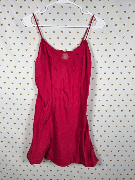 Victorias Secret Red Vintage Heart Label 100% SILK nightie Slip Dress MEDIUM