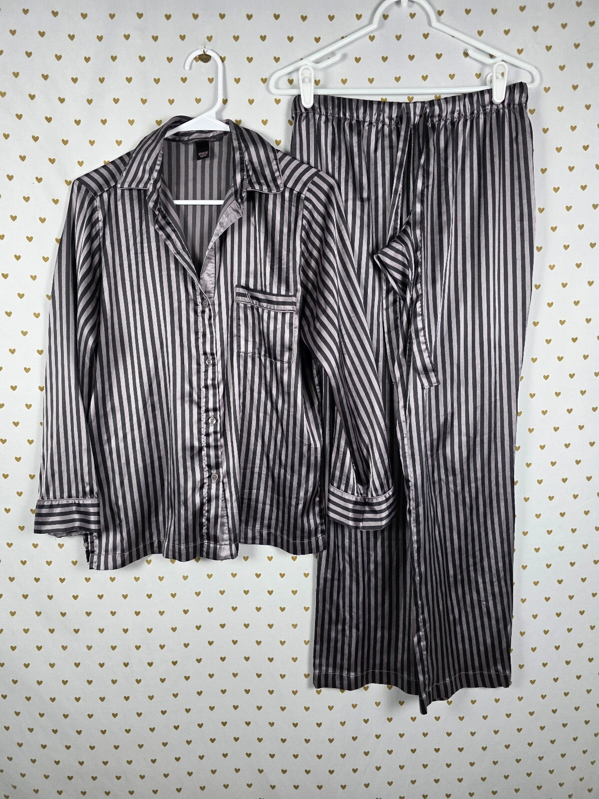 Victorias Secret Sleep SET 2pc Outfit Pajama Satin Striped Shirt Pants XS