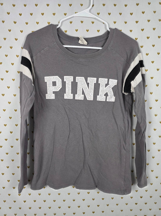 Victorias Secret PINK Bling Logo Long Sleeve Tee shirt Rhinestone XS