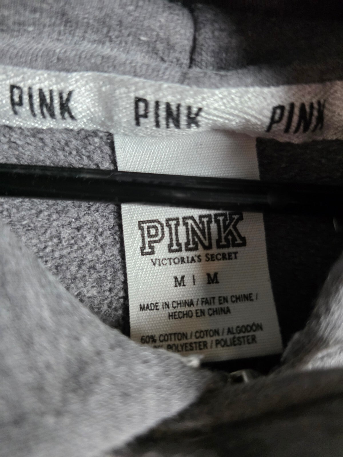 Victoria's Secret PINK Gray Sequin Love Pink Full Zip Hoodie Dog Logo Medium