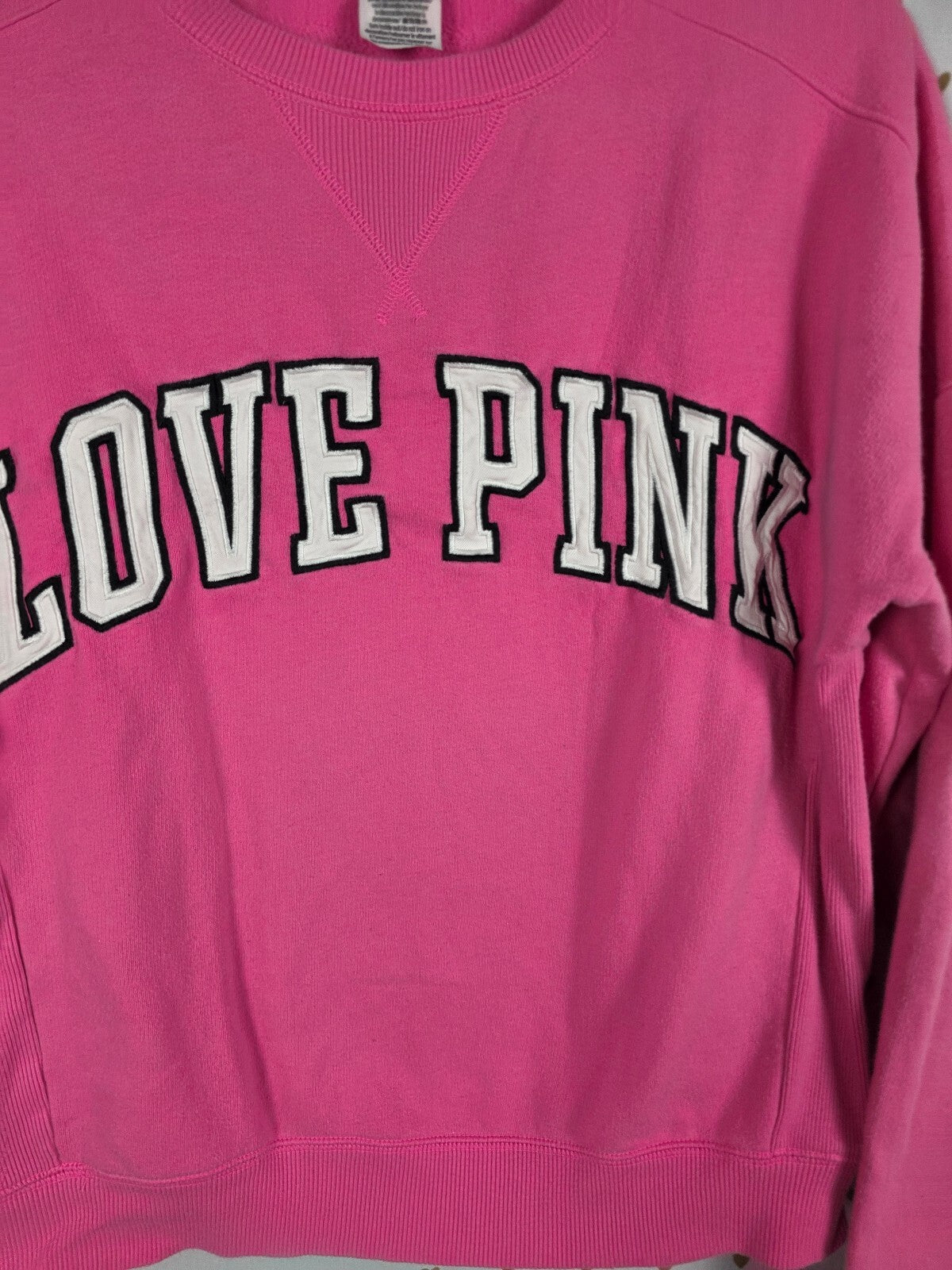 Victorias Secret Pink Love Embroidered Crew Sweater Shirt XS Oversized