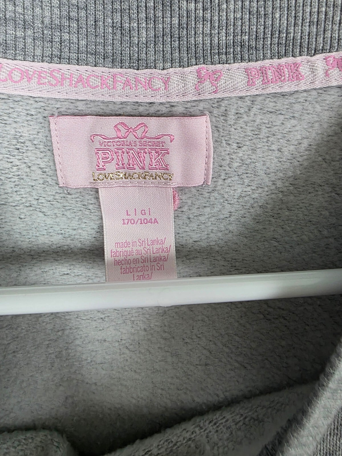 PINK x LoveShackFancy Oversized Crew Sweatshirt Large Gray Logo Bow Limited