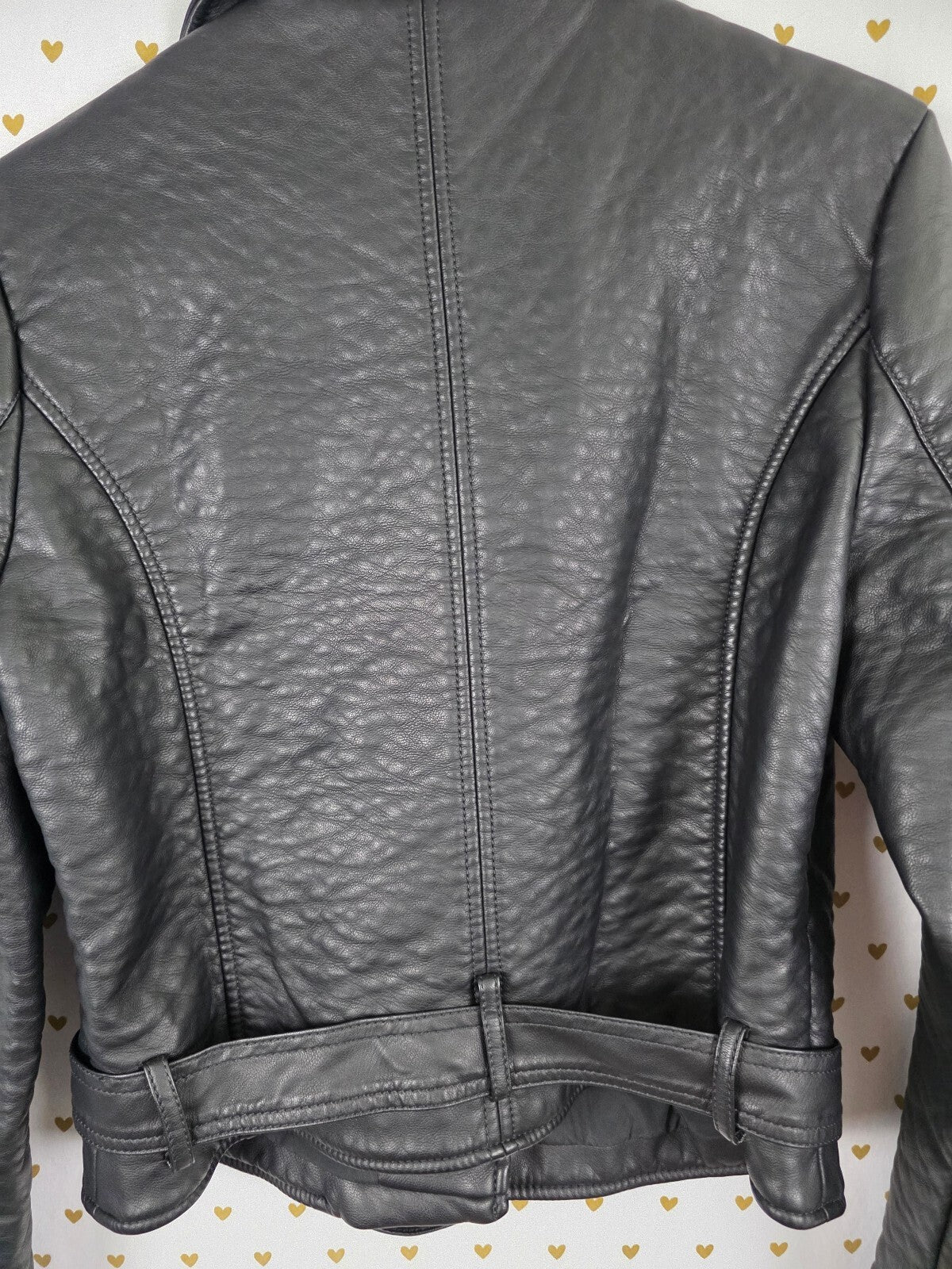 Victoria's Secret Black Faux Leather Pebbled Moto Biker Jacket Belted M