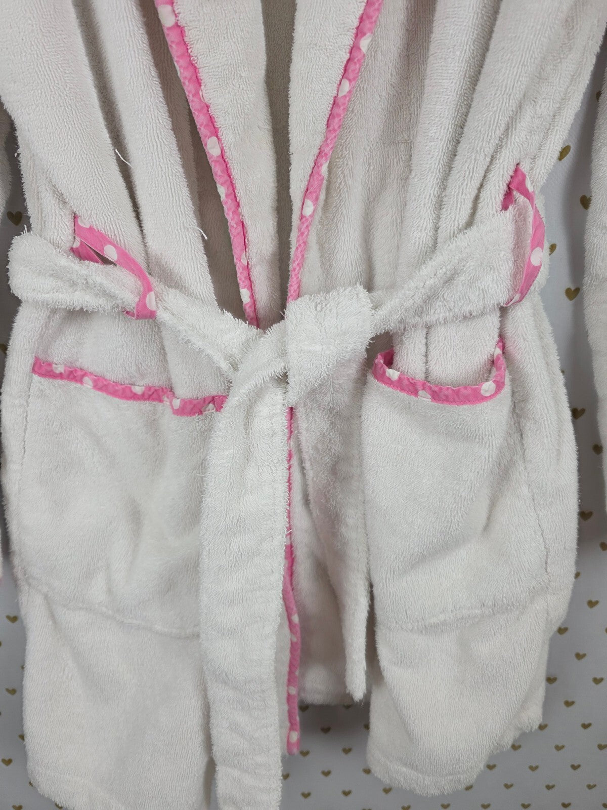 Victoria's Secret PINK Plush Terry Robe White Pink Polka Dot Dog M/L 2004