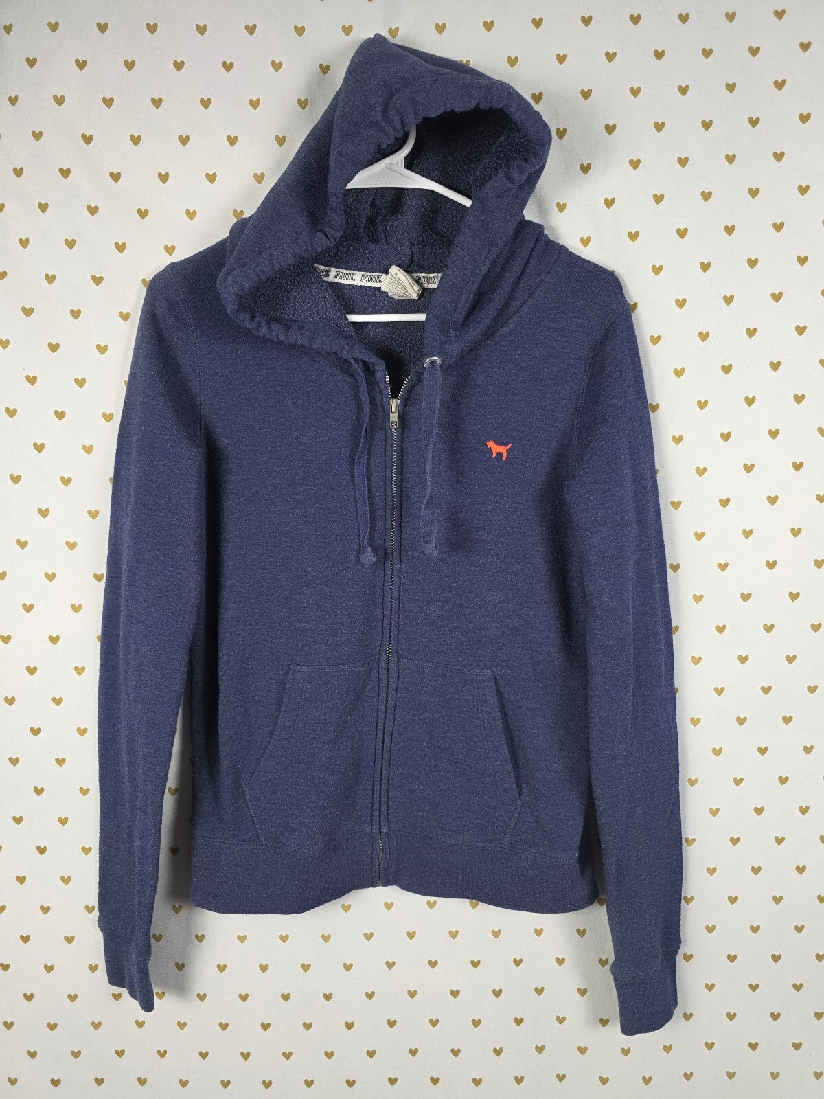 Victorias Secret Pink Blue Embroidered Crest Logo Full Zip Hoodie Jacket SMALL