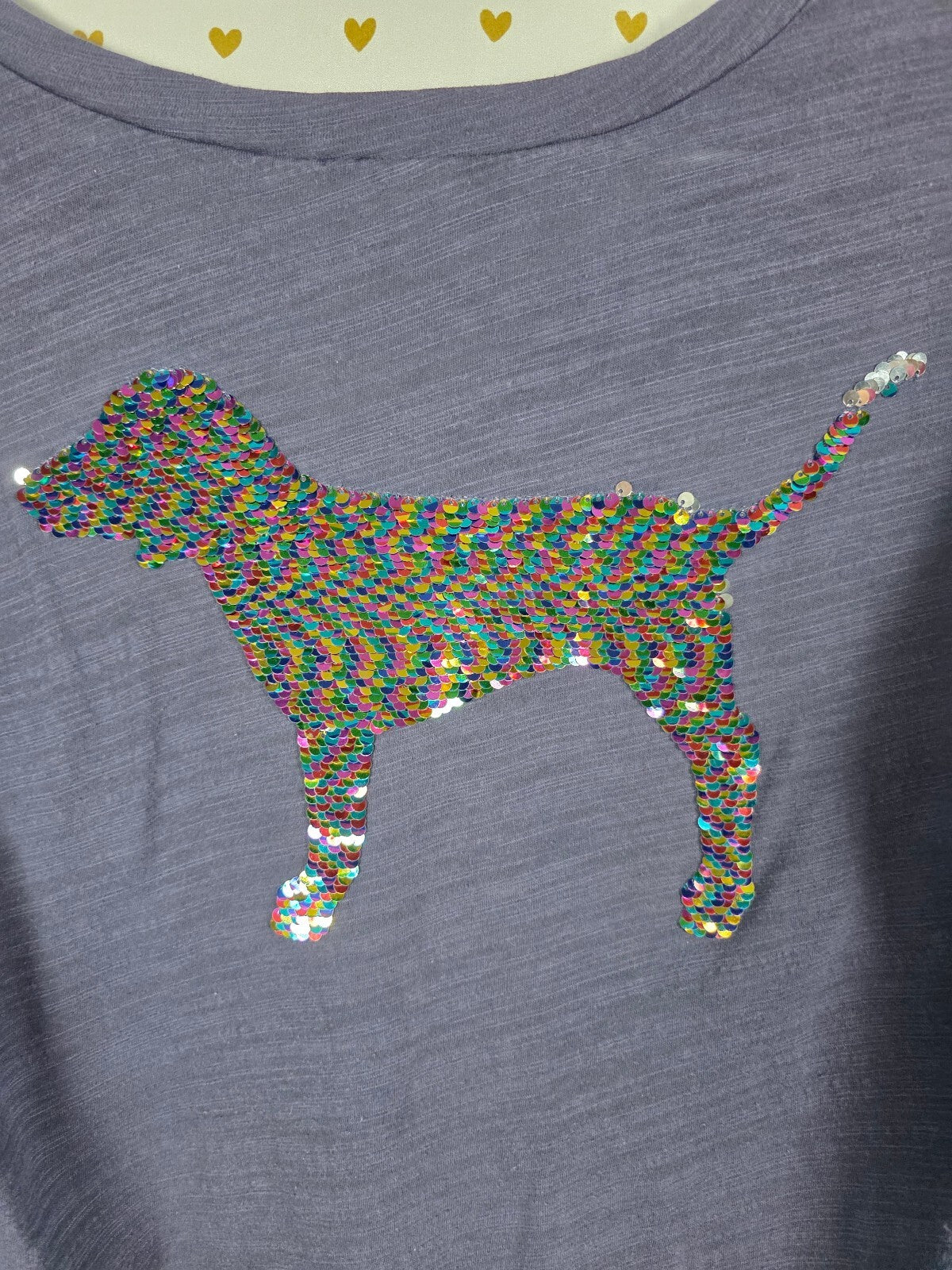 Victorias Secret PINK RAINBOW FLIP BLING V Neck Blue Tee shirt SMALL