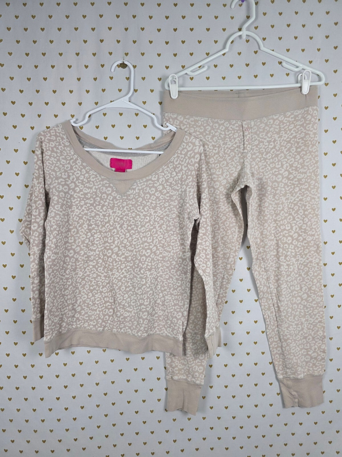 Victorias Secret Thermal Cheetah Waffle Sleep Set 2pc Shirt Pants Medium