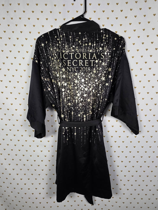 Victoria's Secret 2018 NYC Fashion Show Robe XS SMALL Black Satin BLING