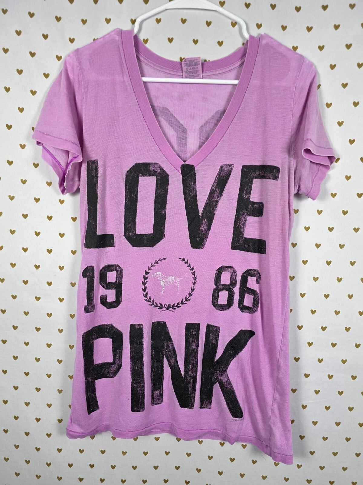Victorias Secret PINK Vintage Semi Sheer Purple Love 86 Tee shirt Large