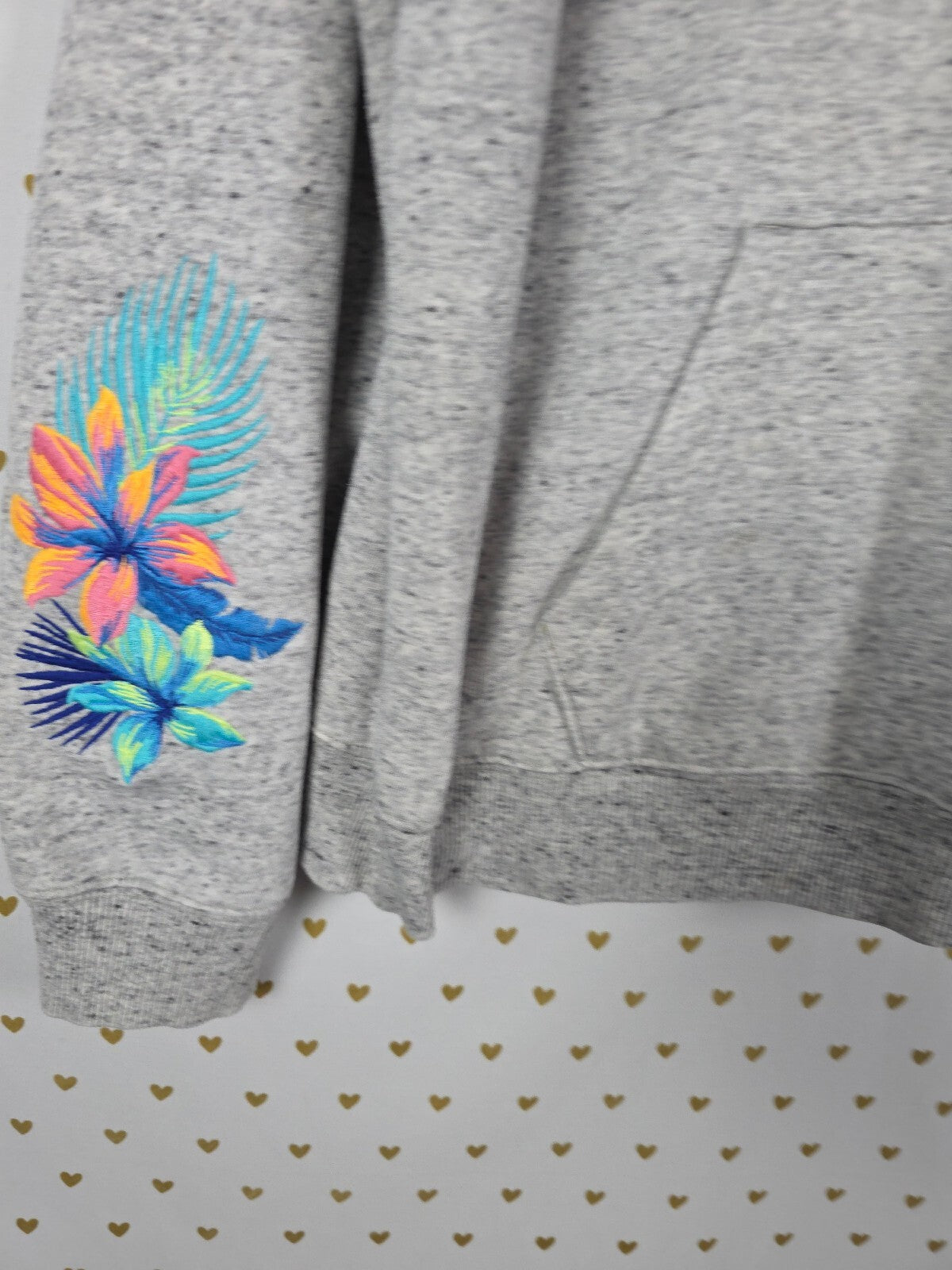 Victoria's Secret PINK Gray Tropical Floral Sleeve 1/4 Zip Sweatshirt Large