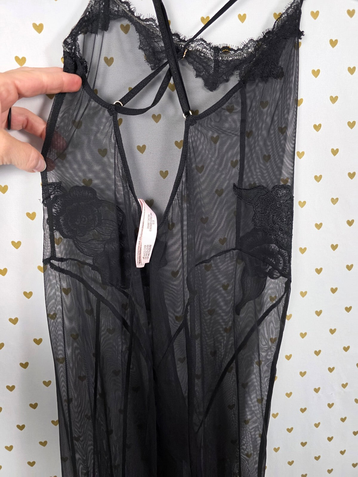 Victoria's Secret Very Sexy Black Sheer Lace Catsuit Jumpsuit S Rose