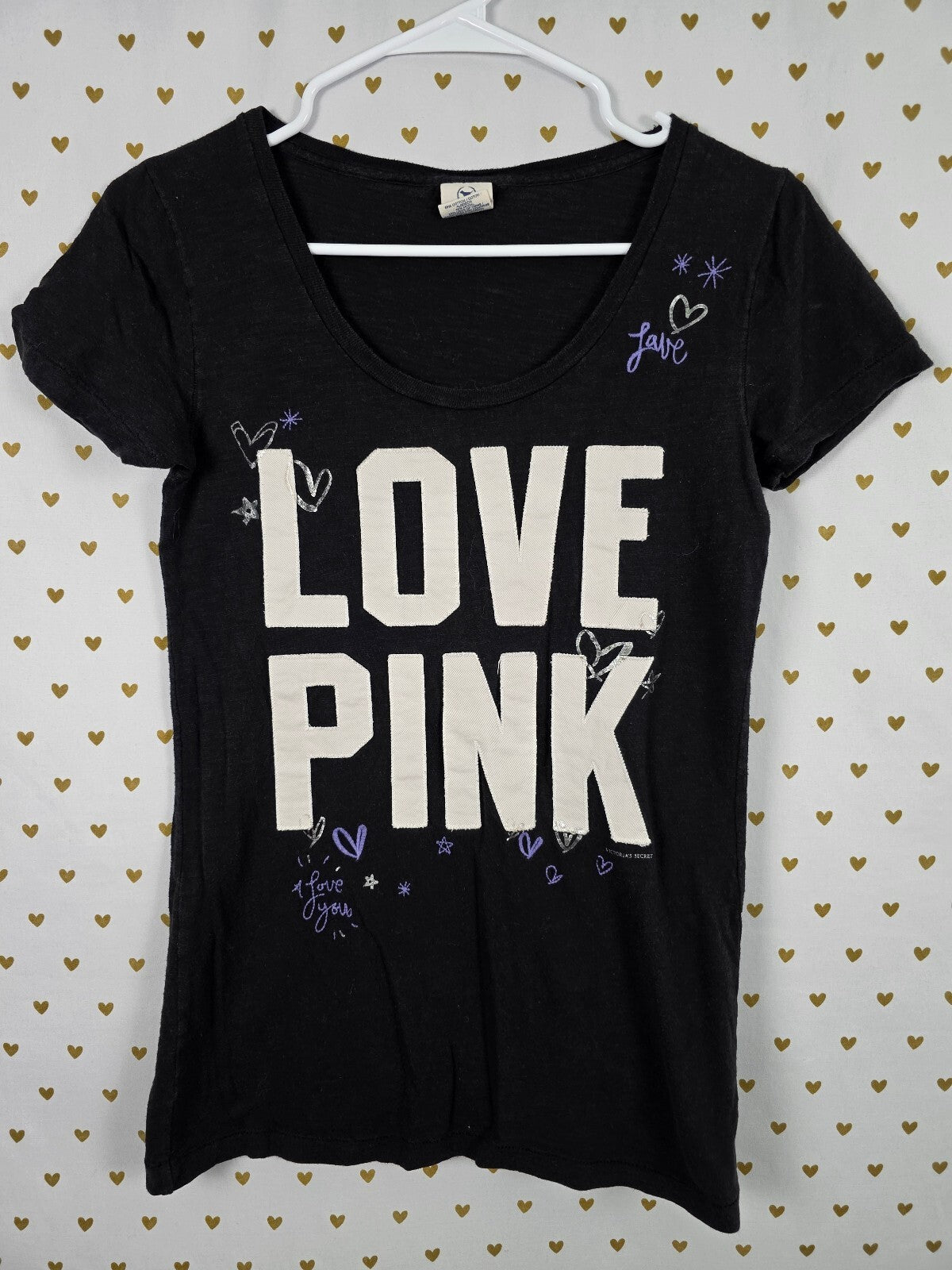 Victorias Secret PINK Vintage Love V Neck y2k Tee shirt XS