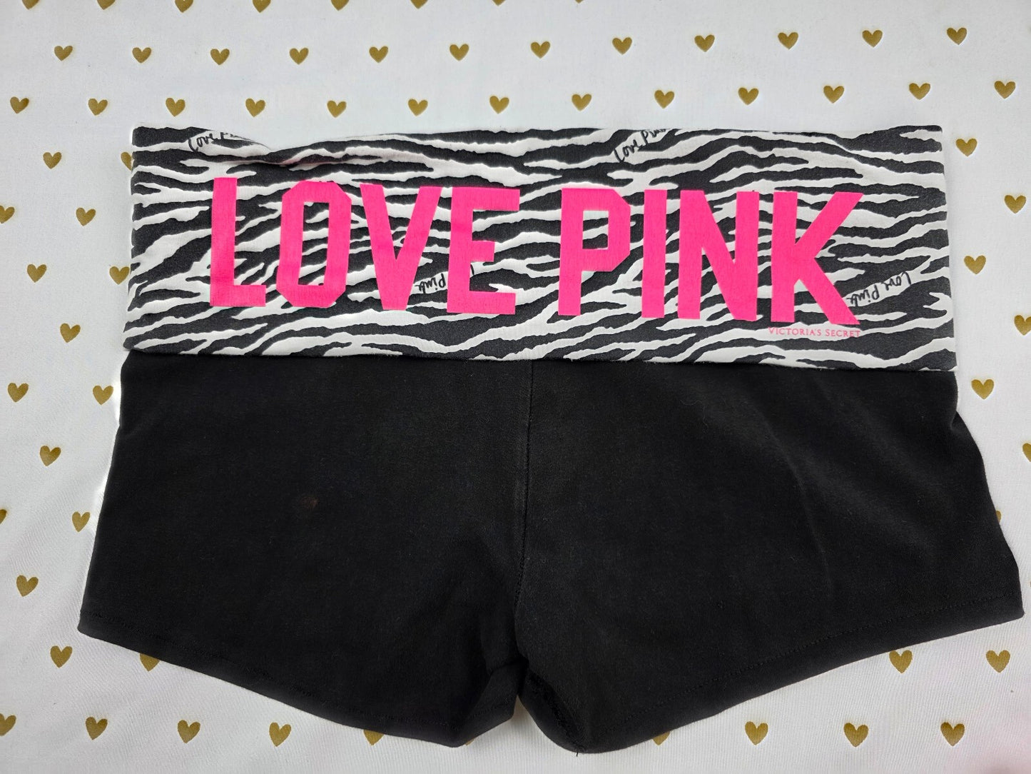 Victorias Secret PINK Love ZEBRA Foldover Yoga SHORTS Y2k Vintage MEDIUM