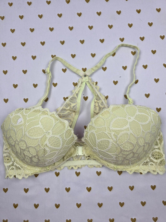 Victorias Secret PINK Yellow Front Close Racerback Lace Bra 34C
