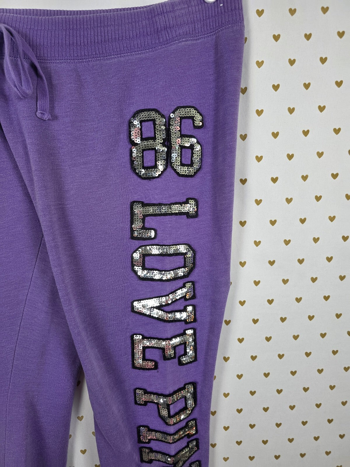 Victorias Secret PINK Vintage Purple Bling Sequined Sweats Sweatpants Y2k Medium