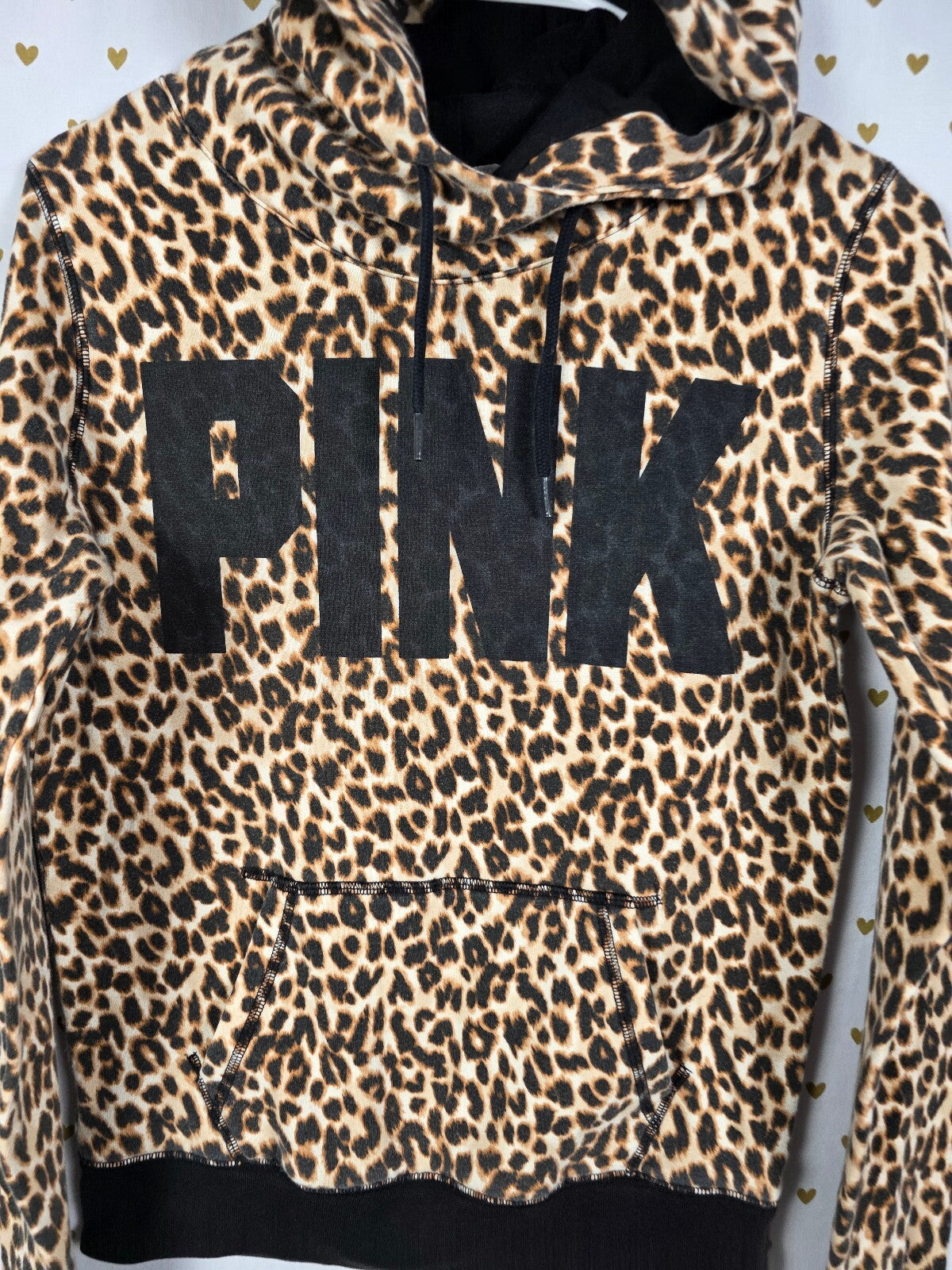 PINK Victoria's Secret Leopard Print Hoodie Pullover Cowl Neck Pocket Size XS