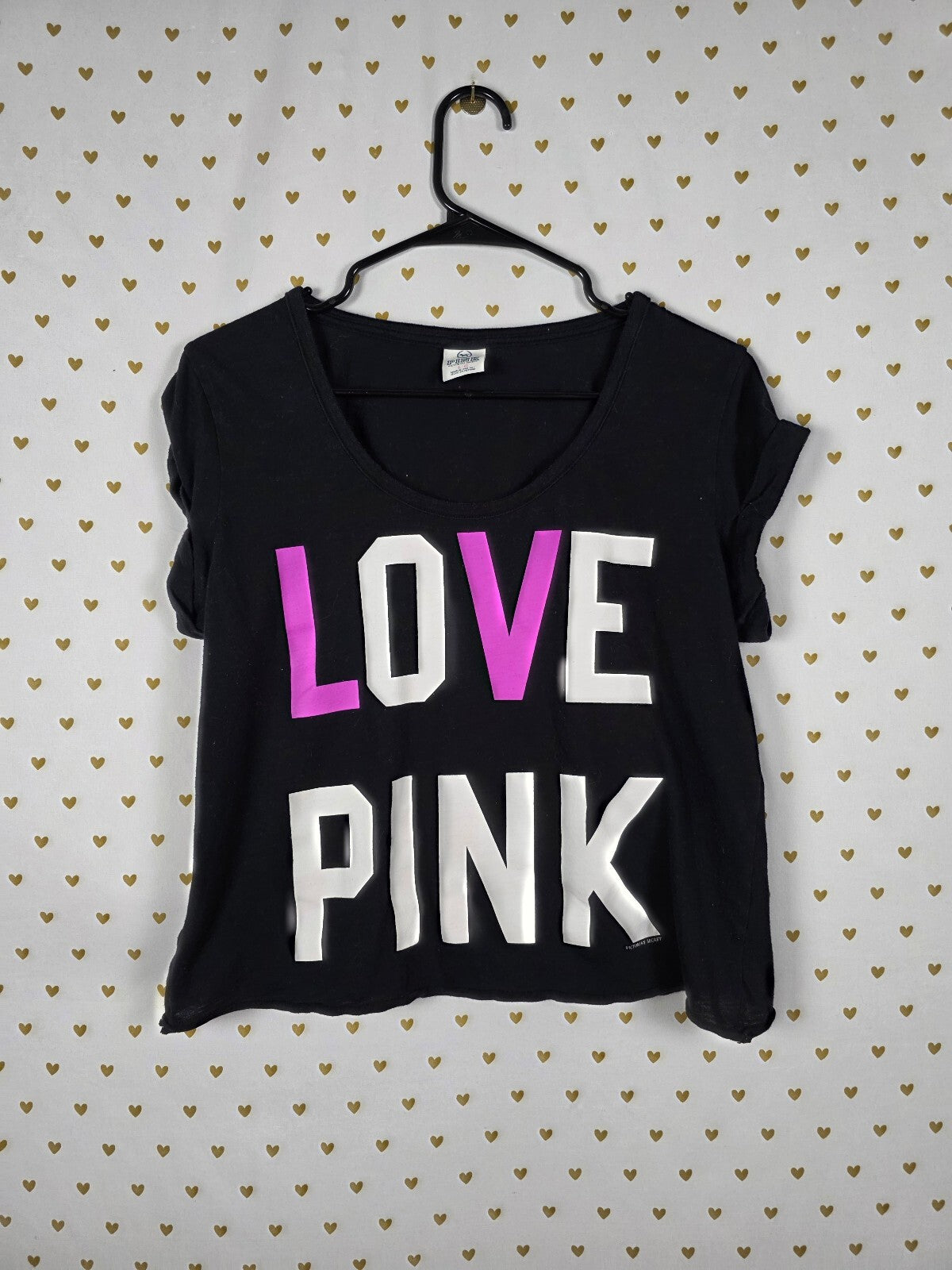 Victorias Secret PINK Vintage Boxy Cropped Y2k Logo Tee shirt Large