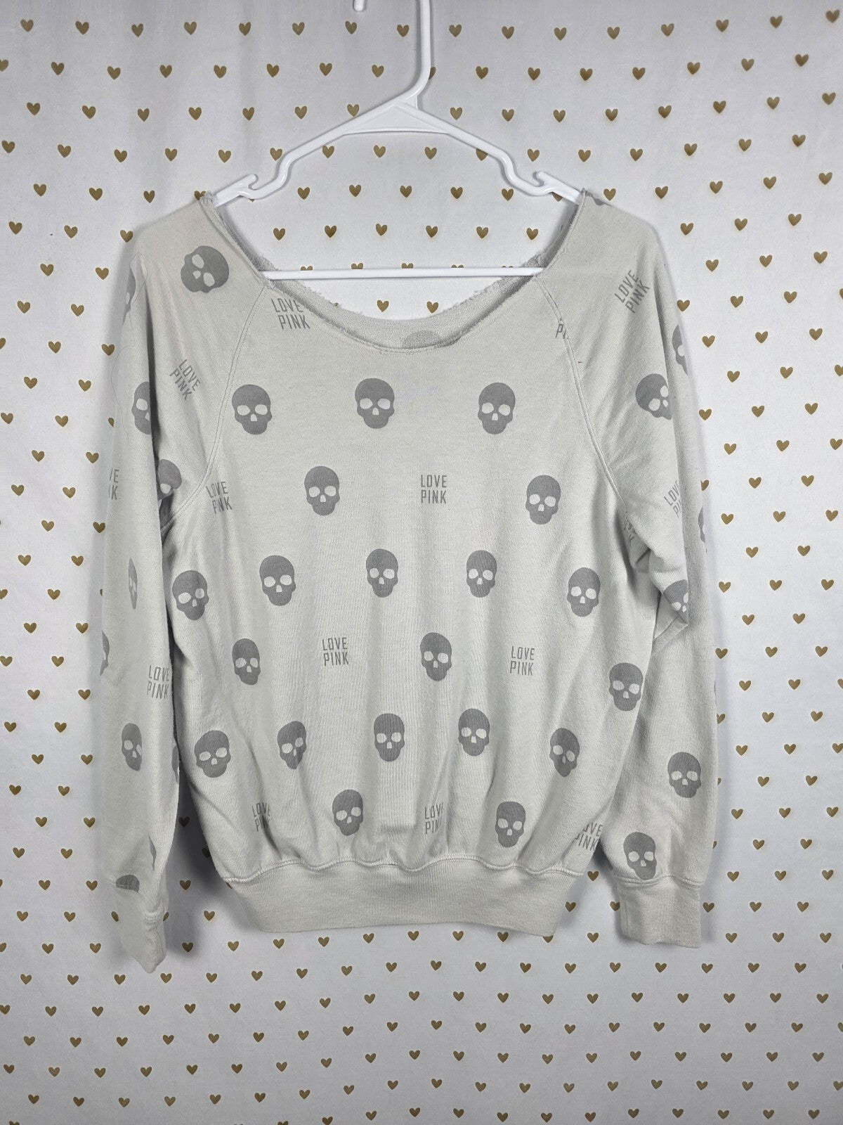 Victorias Secret PINK Slouchy Sweater Shirt Skulls Long Sleeve XS