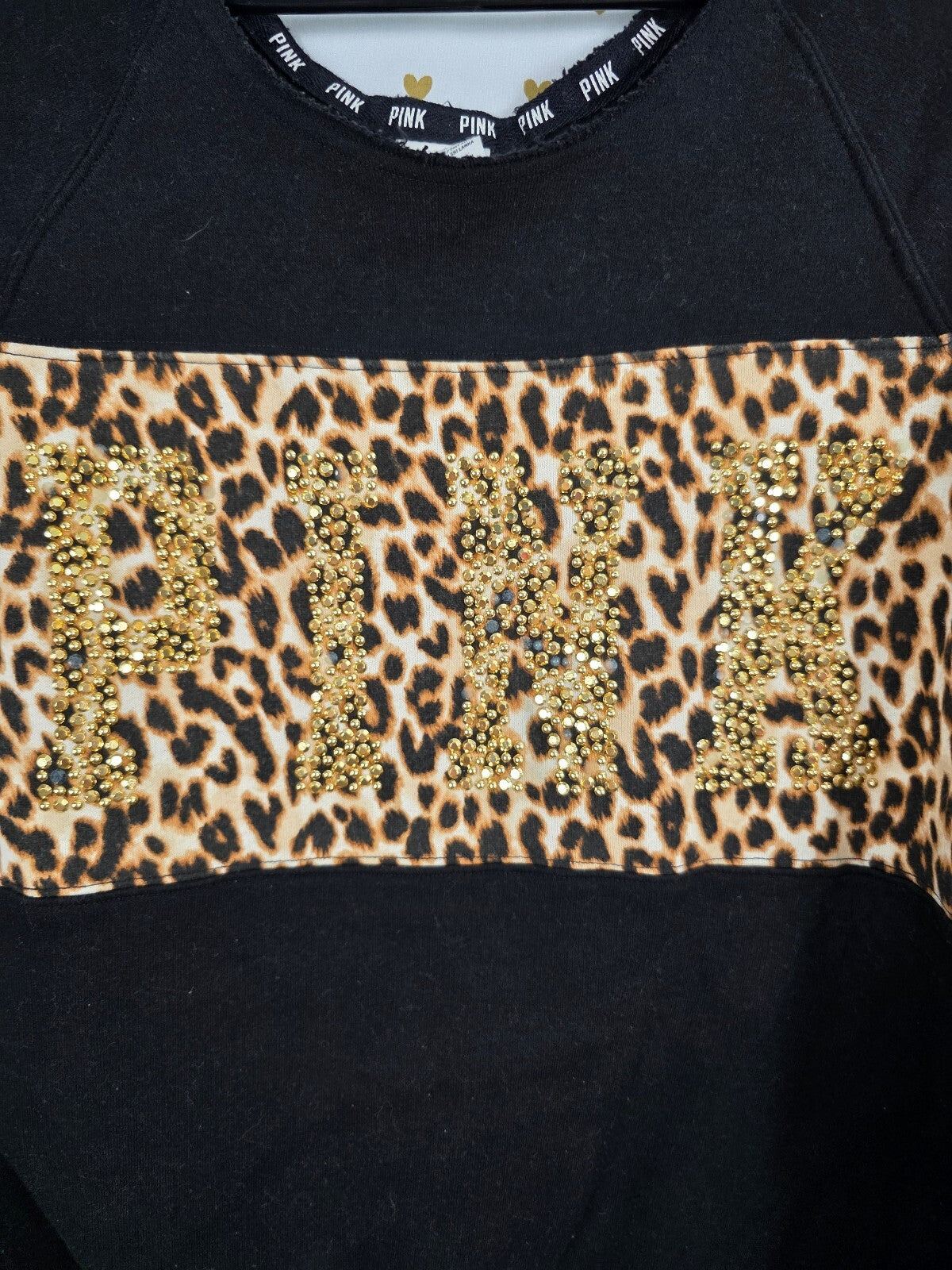 Victorias Secret Pink Bling Logo Cheetah Leopard Slouchy Sweater Shirt XS