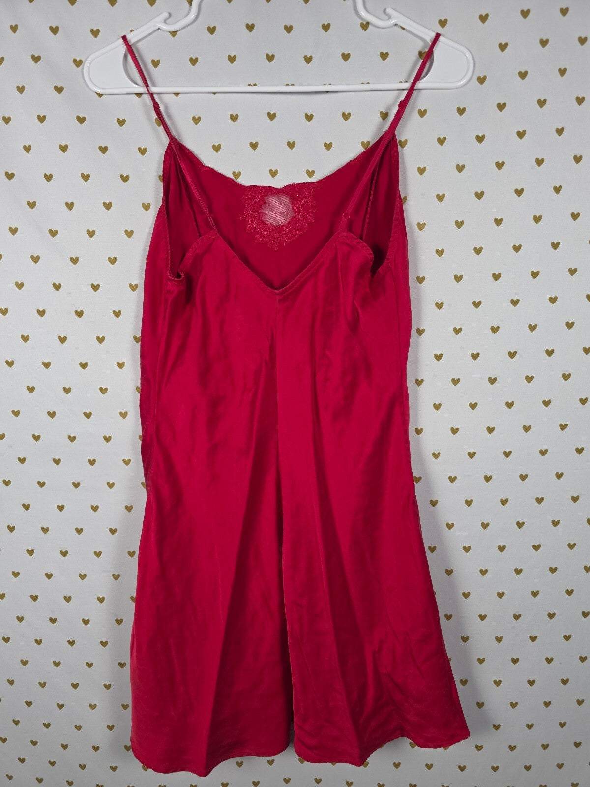 Victorias Secret Red Vintage Heart Label 100% SILK nightie Slip Dress MEDIUM