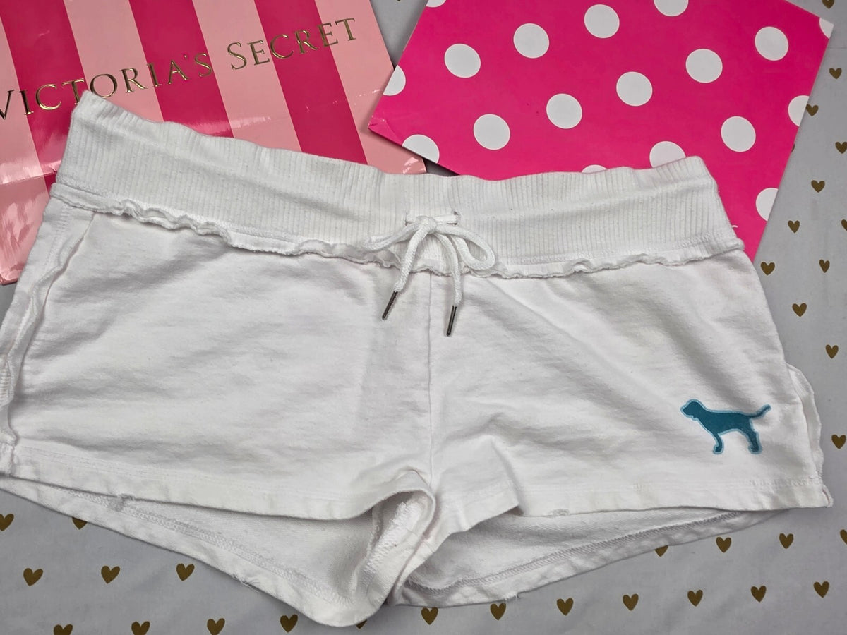Victorias Secret PINK Vintage Y2k White Logo butt shorts Medium 2006