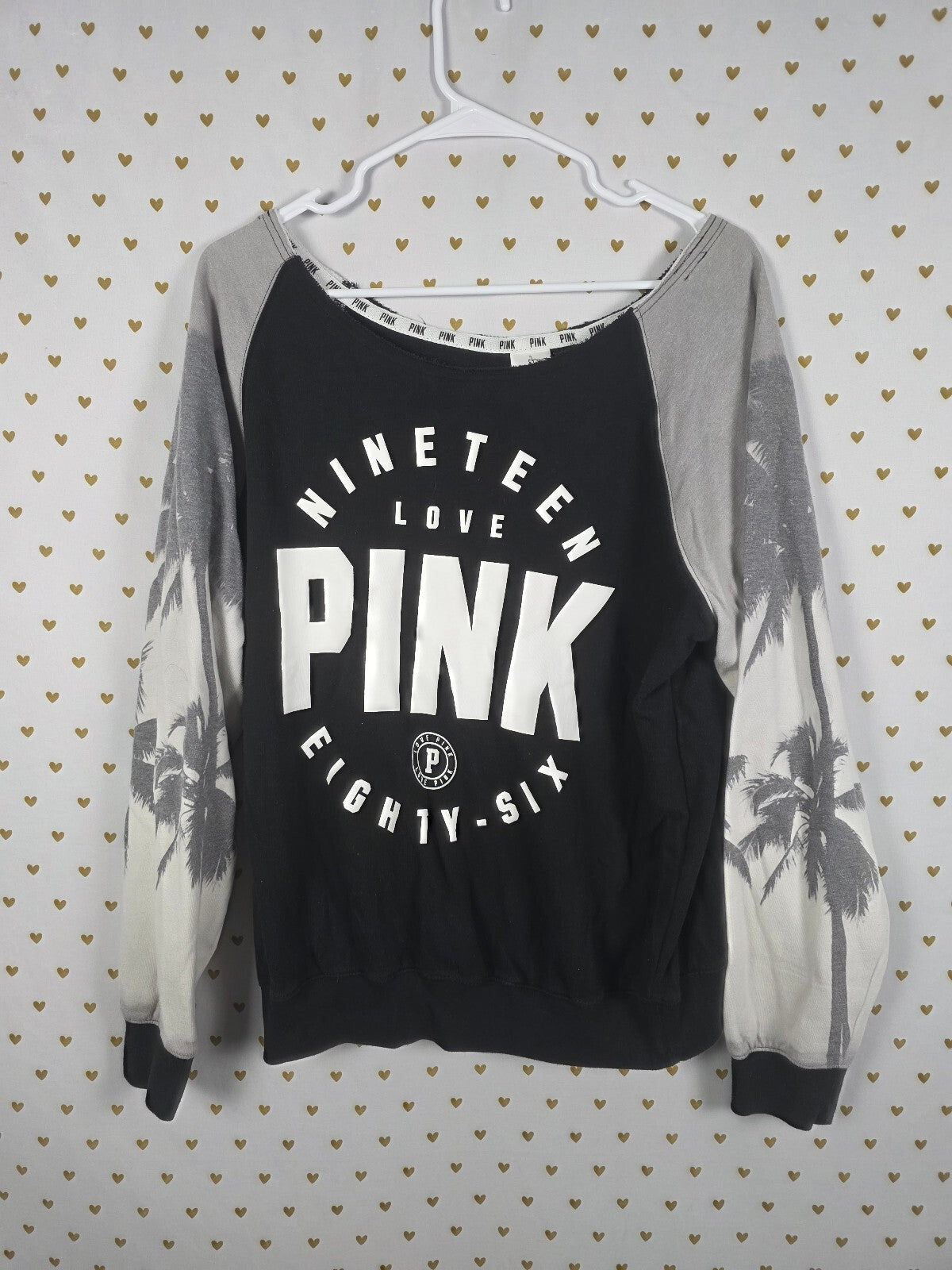 Victorias Secret Pink Palm Slouchy sweater shirt Logo 86 LARGE