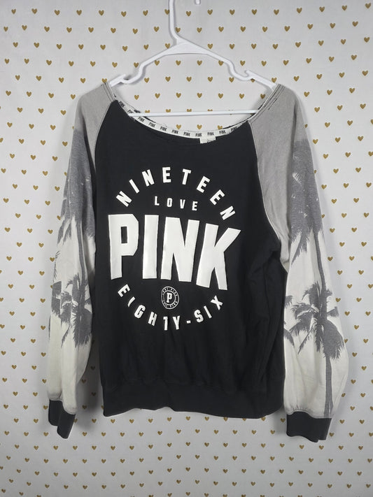 Victorias Secret Pink Palm Slouchy sweater shirt Logo 86 LARGE